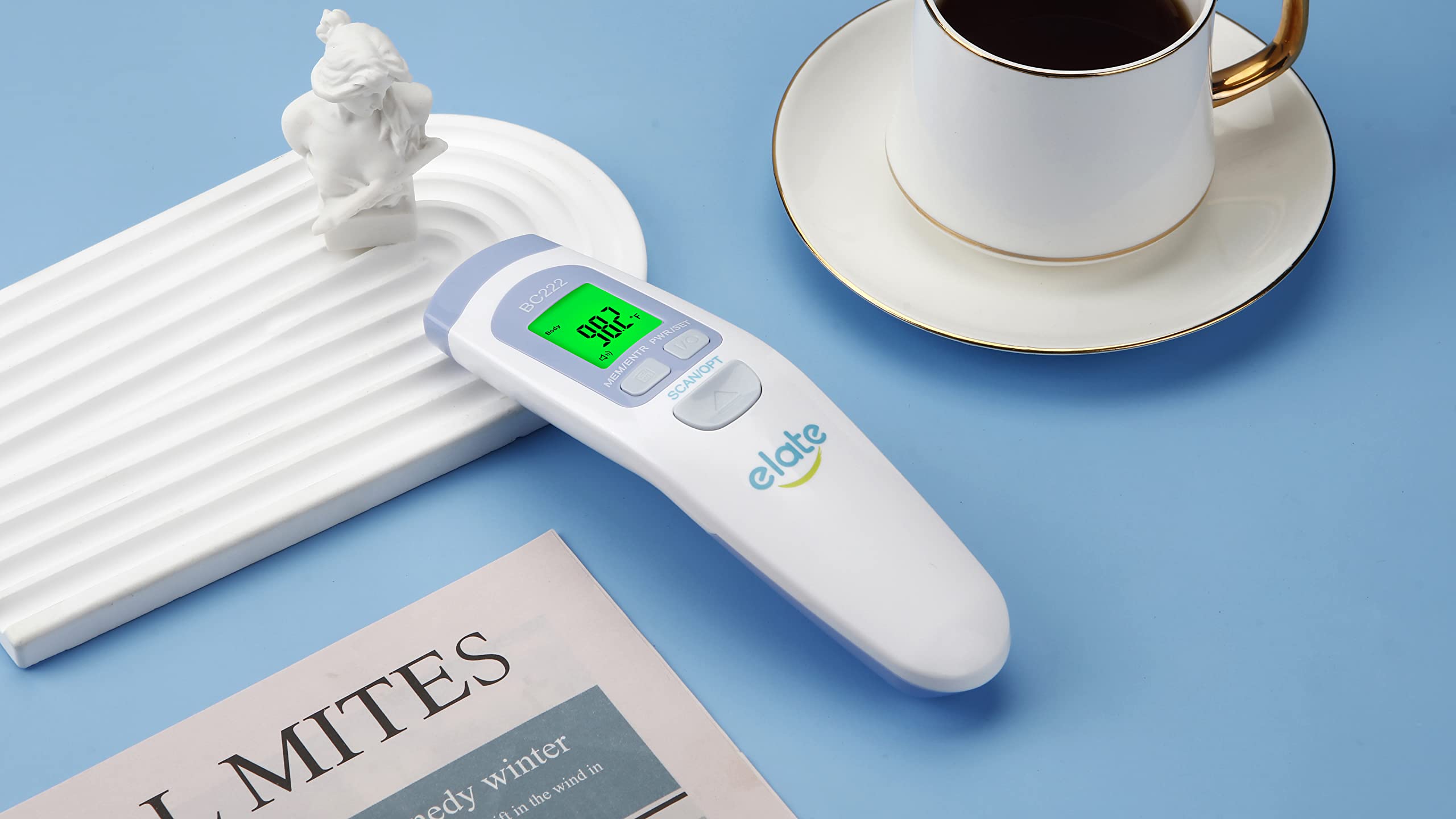 Elate No-Touch Forehead Thermometer for Adults and Kids, Non-Contact Digital Baby Thermometer for Infants/Newborns. Medical Grade Touchless Temporal Thermometer for Fever, FSA HSA Eligible