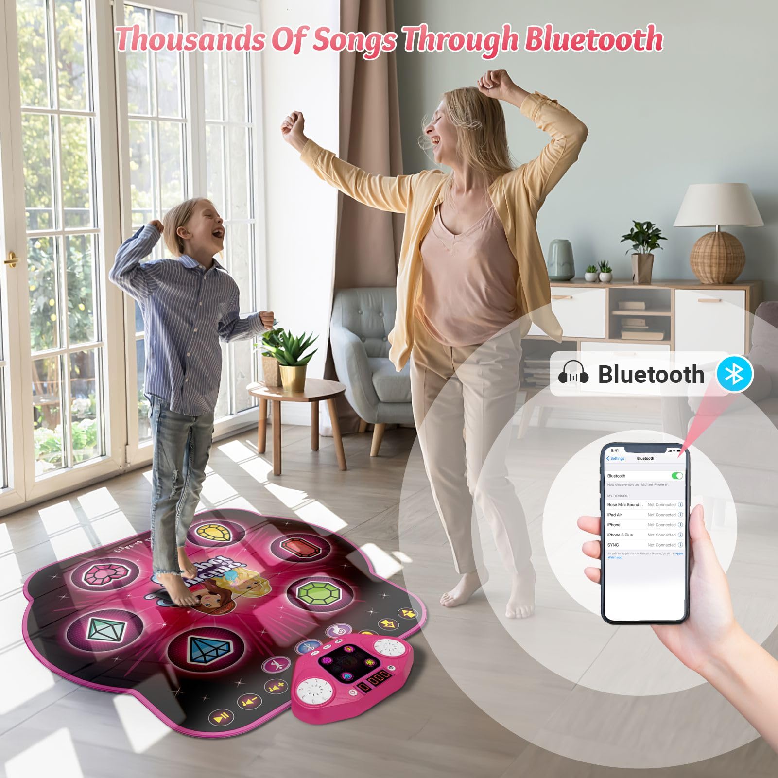 Dance Mat Toys for 3-12 Year Old Kids,Electronic Dance Pad with Light-up 6-Button & Wireless Bluetooth, 5 Game Modes Princess Dancing Mat, Birthday Xmas Gifts for 3 4 5 6 7 8 9 10+ Year Old Girls