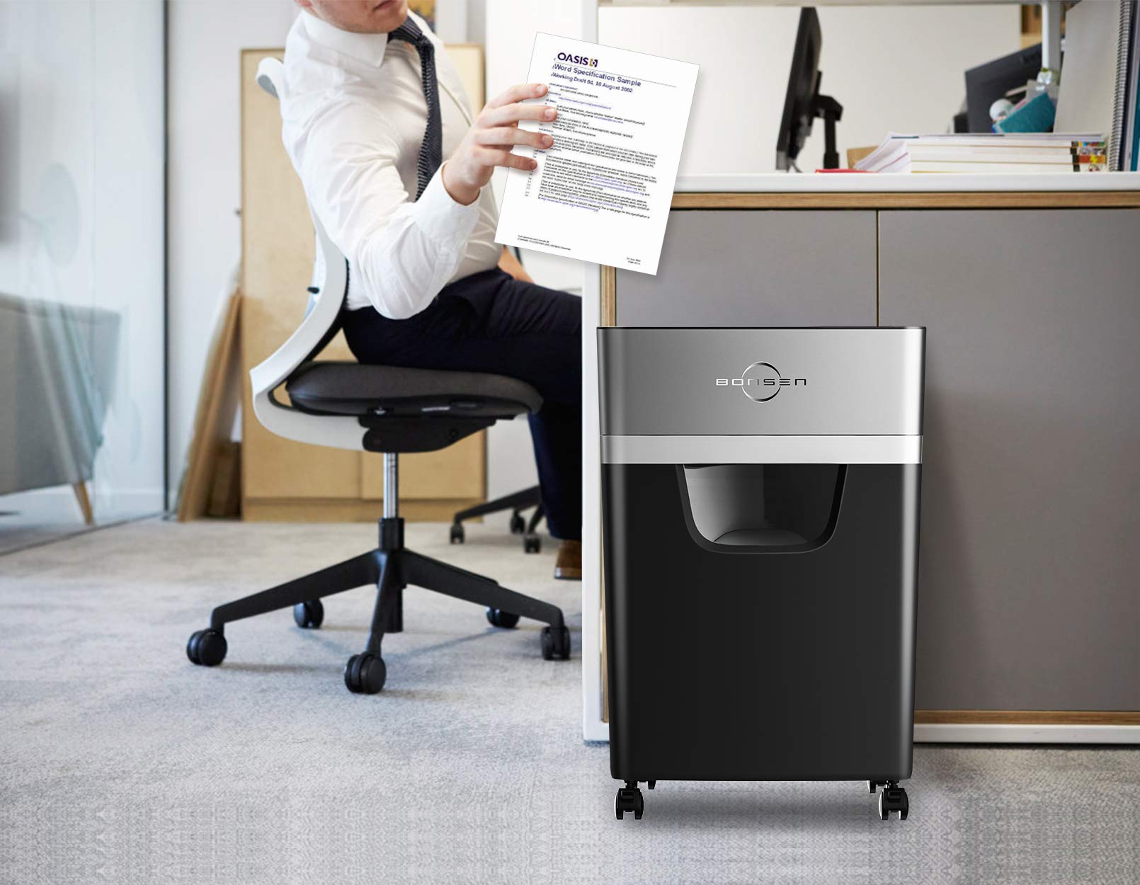 BONSEN 16-Sheet Heavy Duty Paper Shredder for Office, 60-Minute Running Time Cross-Cut CD Shredder with 60dB Low-Noise, 5.3-Gallon Pull Out Bin, Anti-Jam & Quiet Shredder for Home Office (S3102)