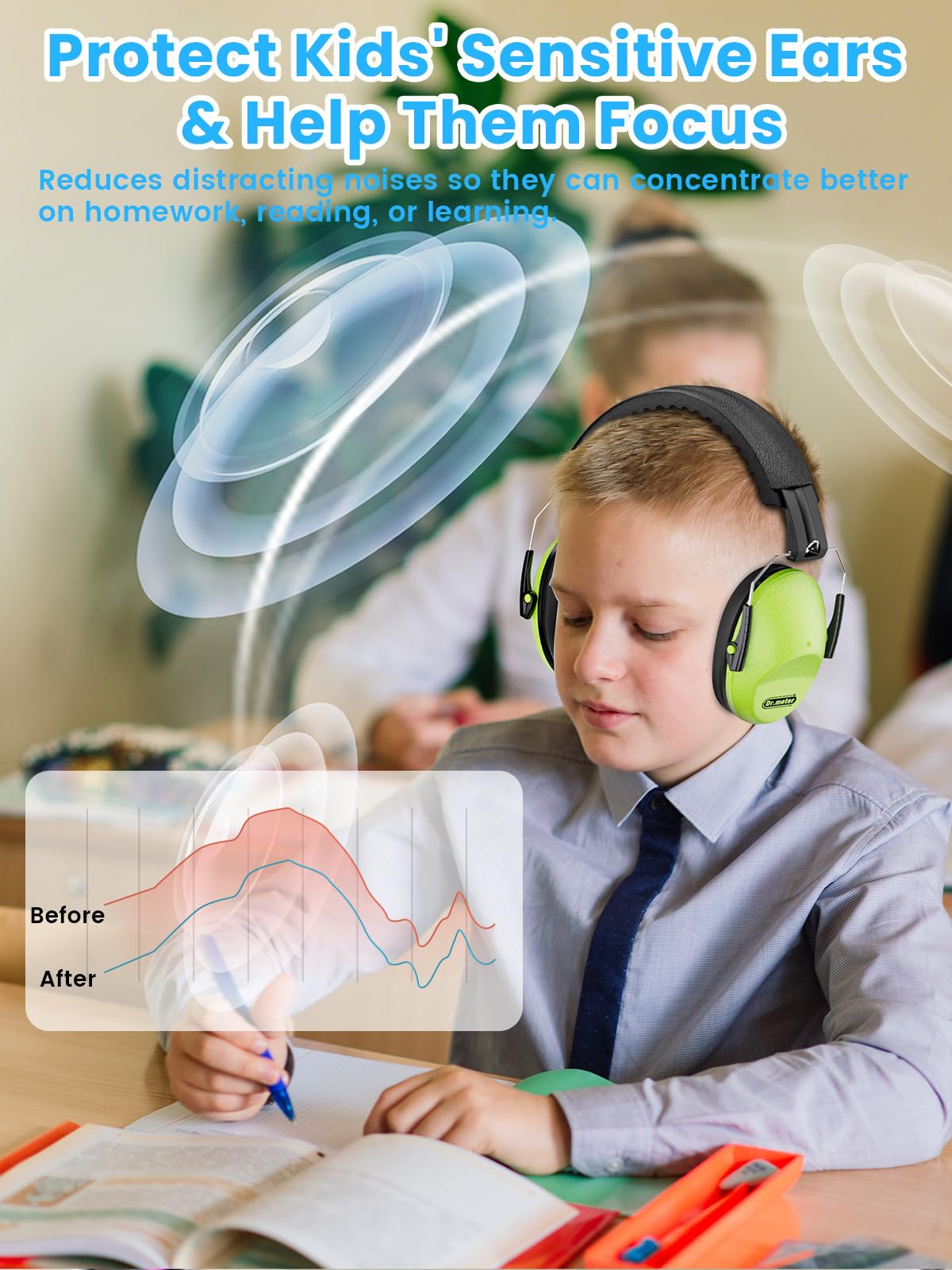 Dr.meter Ear Muffs for Noise Reduction: 27.4SNR Noise Cancelling Headphones for Kids Adults, EM100 Adjustable Hearing Protection Earmuffs for Monster Jam, Autism Sensory, Concerts, Fireworks