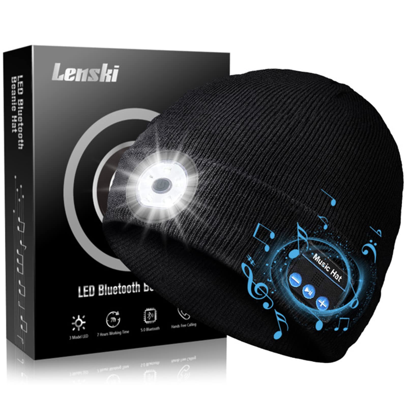 Lenski Stocking Stuffers Gifts for Adults Men, for Men, Bluetooth Beanie Hats for Men, Mens Gifts for Dad Him Grandpa, Dad Gifts for Men Who Have Everything, Cool Stuff Gadgets for Men Black