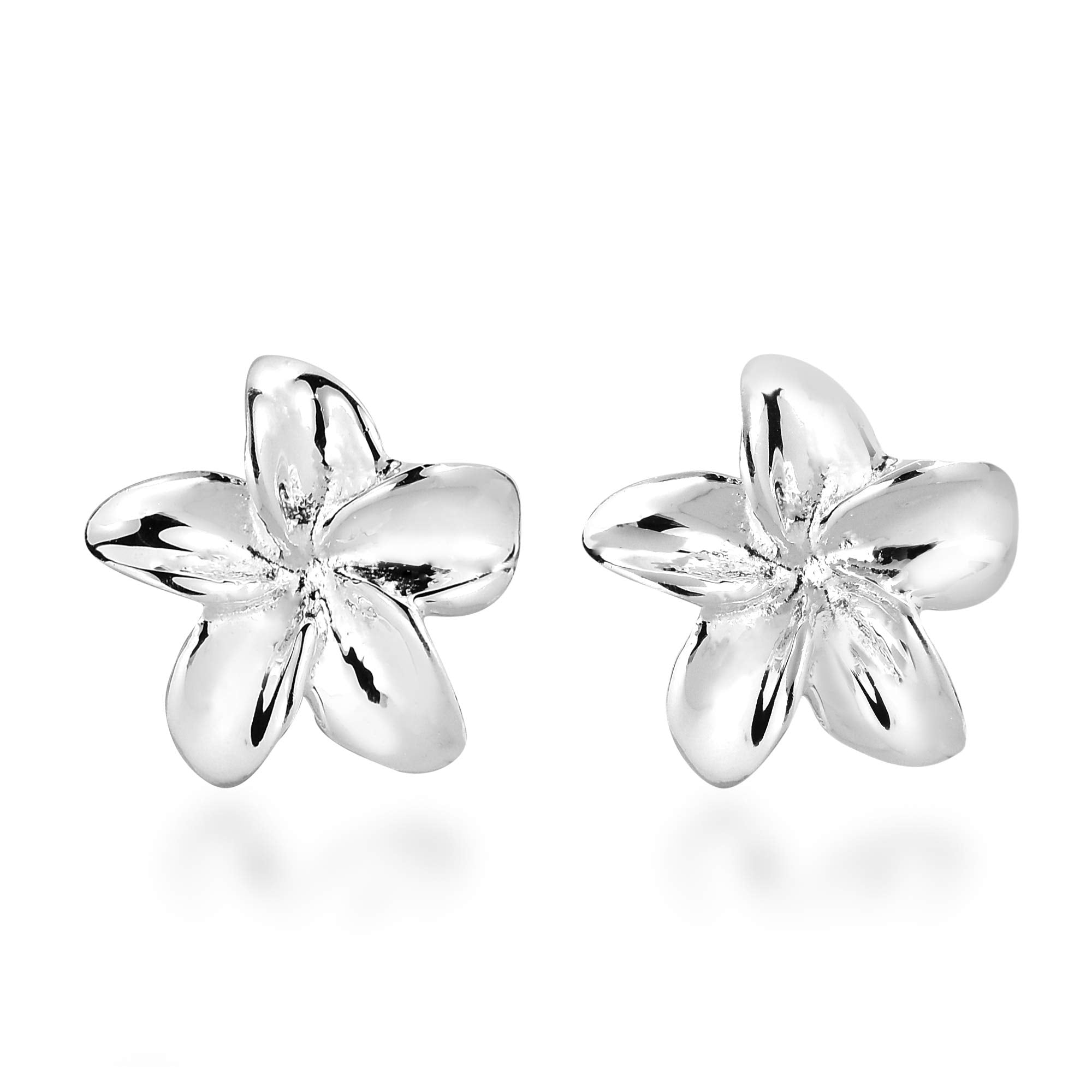 AeraVida Petite Hawaiian Plumeria Flower Sterling Silver Post Earrings | Elegant Sterling Silver Stud Earring for women | Flower Stud Earrings | Trendy Style Stud Earrings | Ornament