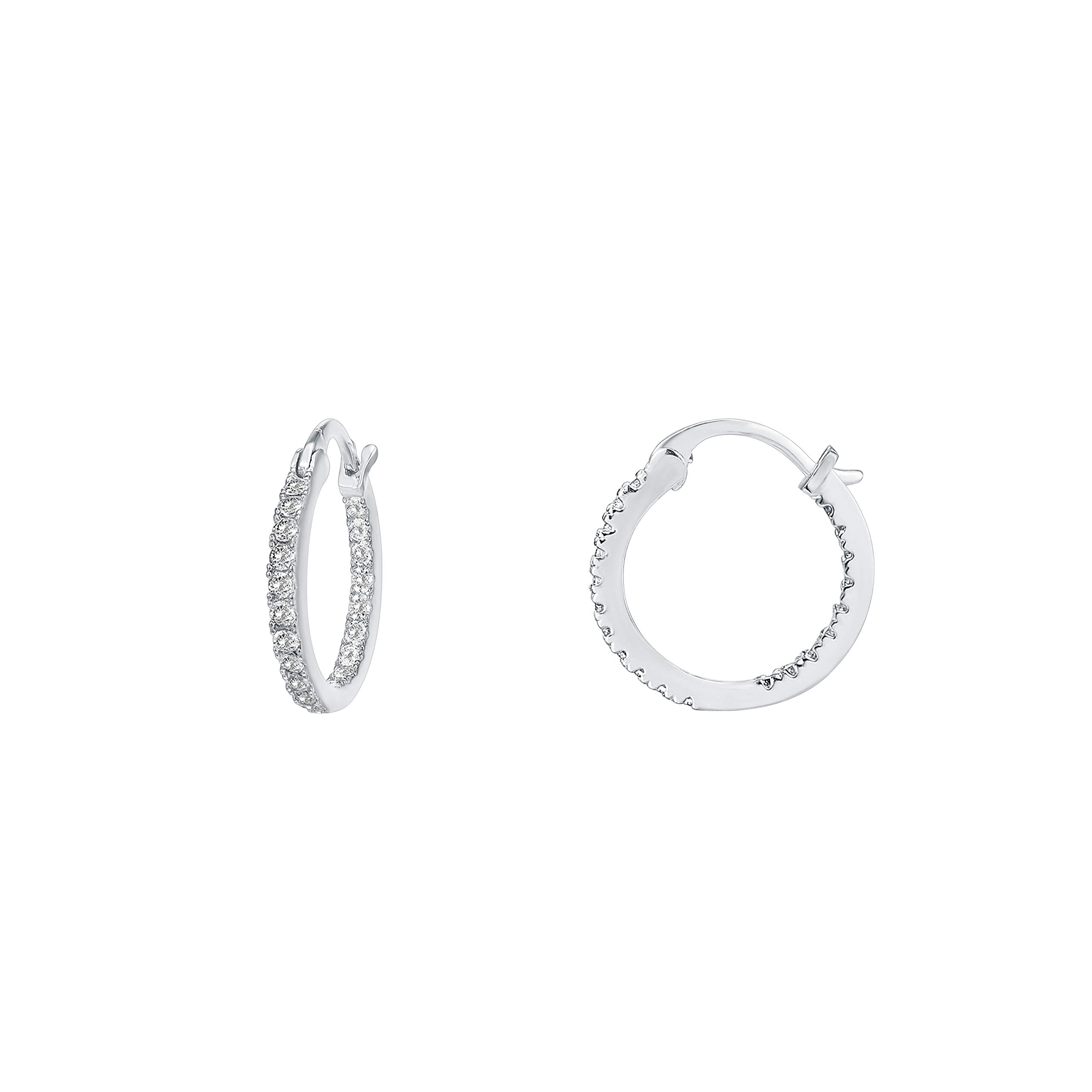 PAVOI Womens 14K Plated – White Gold - 925 Sterling Silver Cubic Zirconia Hoop Earring