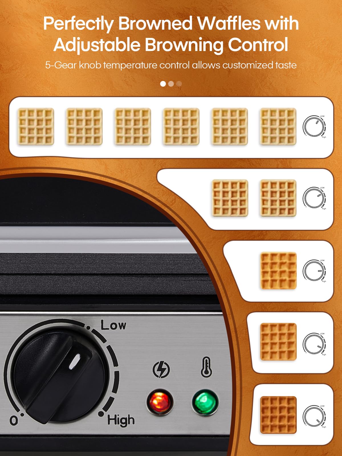 Belgian Waffle Maker 𝟒 𝑺𝒍𝒊𝒄𝒆𝒔, 𝟏𝟐𝟎𝟎𝑾 Waffle Iron, Waffle in 𝟓 𝑴𝒊𝒏𝒔, 5 Browning Levels, Nonstick Plates, Cool-touch Handle, Anti-scald, Anti-overflow, Indicator Lights, Recipe, White