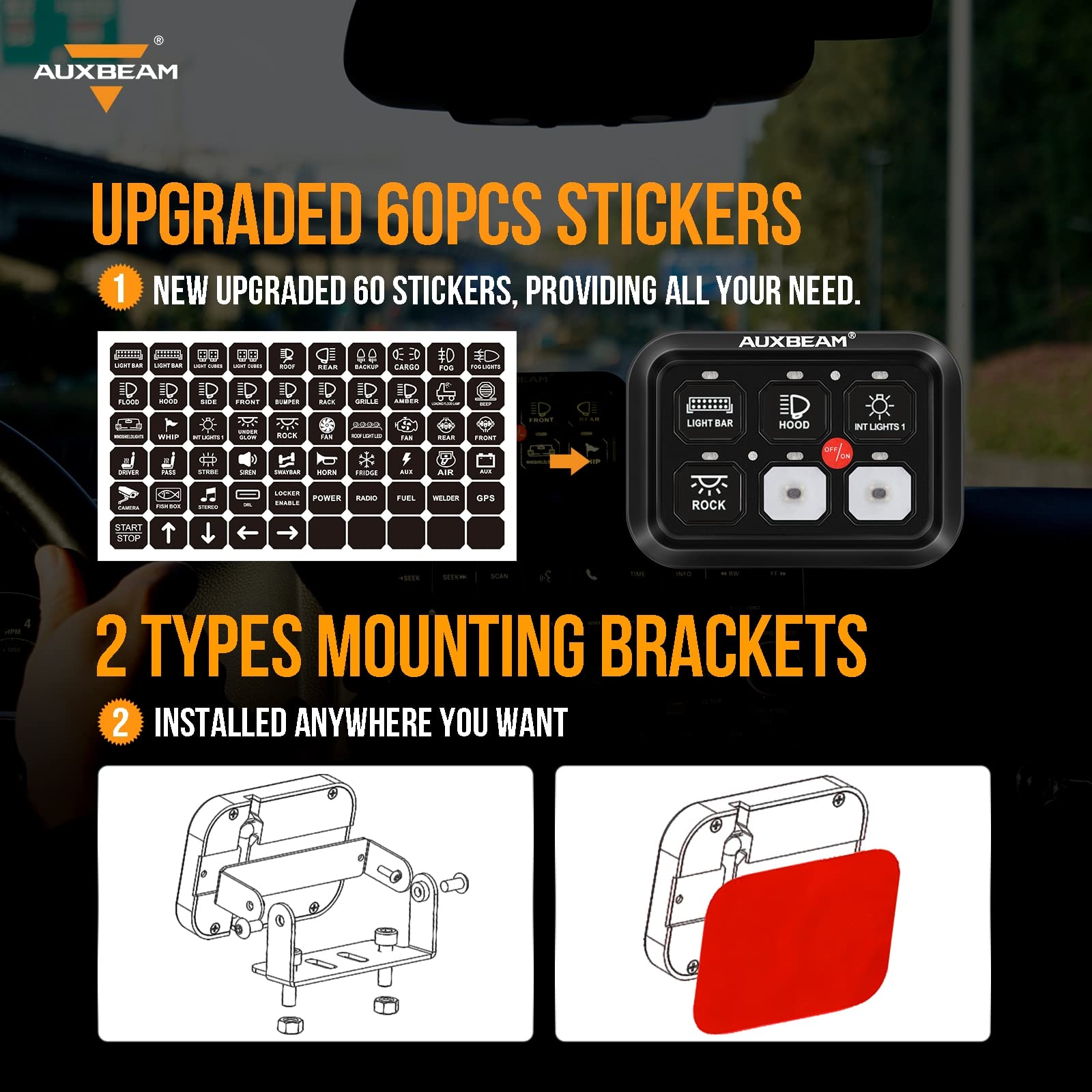 Auxbeam 6 Gang Switch Panel BC60 Universal Circuit Control Relay System Automatic Dimmable LED Switch Pod Touch Control Panel Switch Box for Car Truck Pickup Boat UTV SUV - Blue, 2 Years Warranty