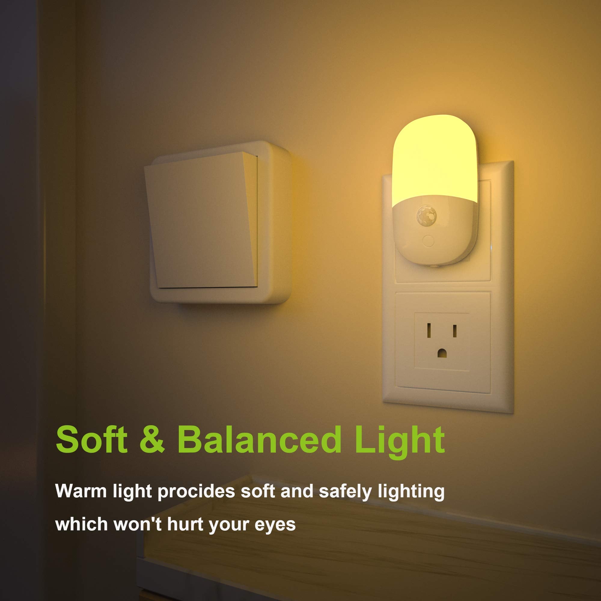 MAZ-TEK Plug in Motion Sensor Dimmable Night Light, Soft Warm White LED Nightlight with Dusk to Dawn Motion Sensor, Adjustable Brightness for Bedroom, Bathroom, Kitchen, Hallway, Stairs,4 Pack