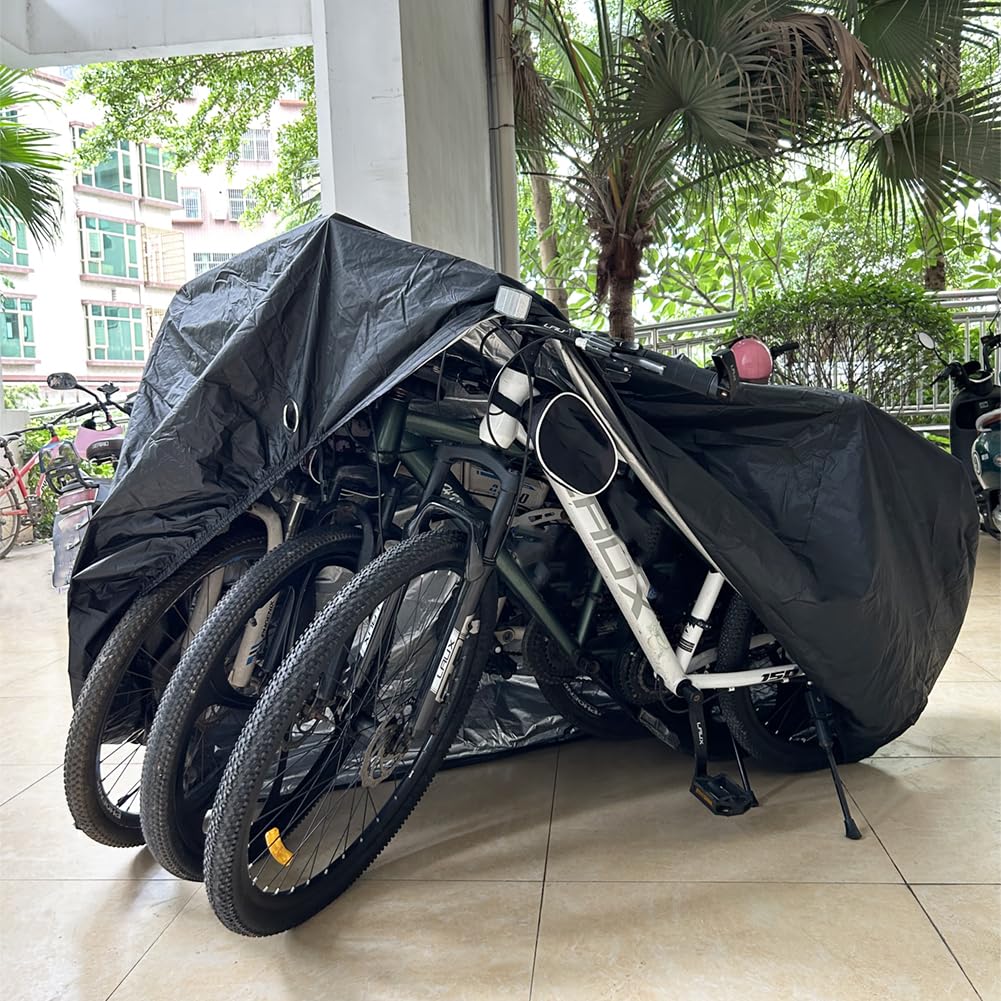 Bike Covers for 2 or 3 Bikes, [2024 Upgraded] 2XL Large Outdoor Waterproof Bicycle Covers with Lock Hole for Mountain Road Electric Bicycle Bikes