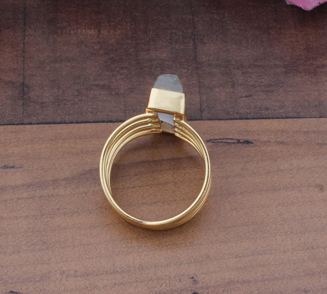 Raw Aquamrine 14kt Gold Plated Brass Ring Gift For Her, Handmade Natural Rough Gemstone Ring For Women Wedding Anniversary Jewelry