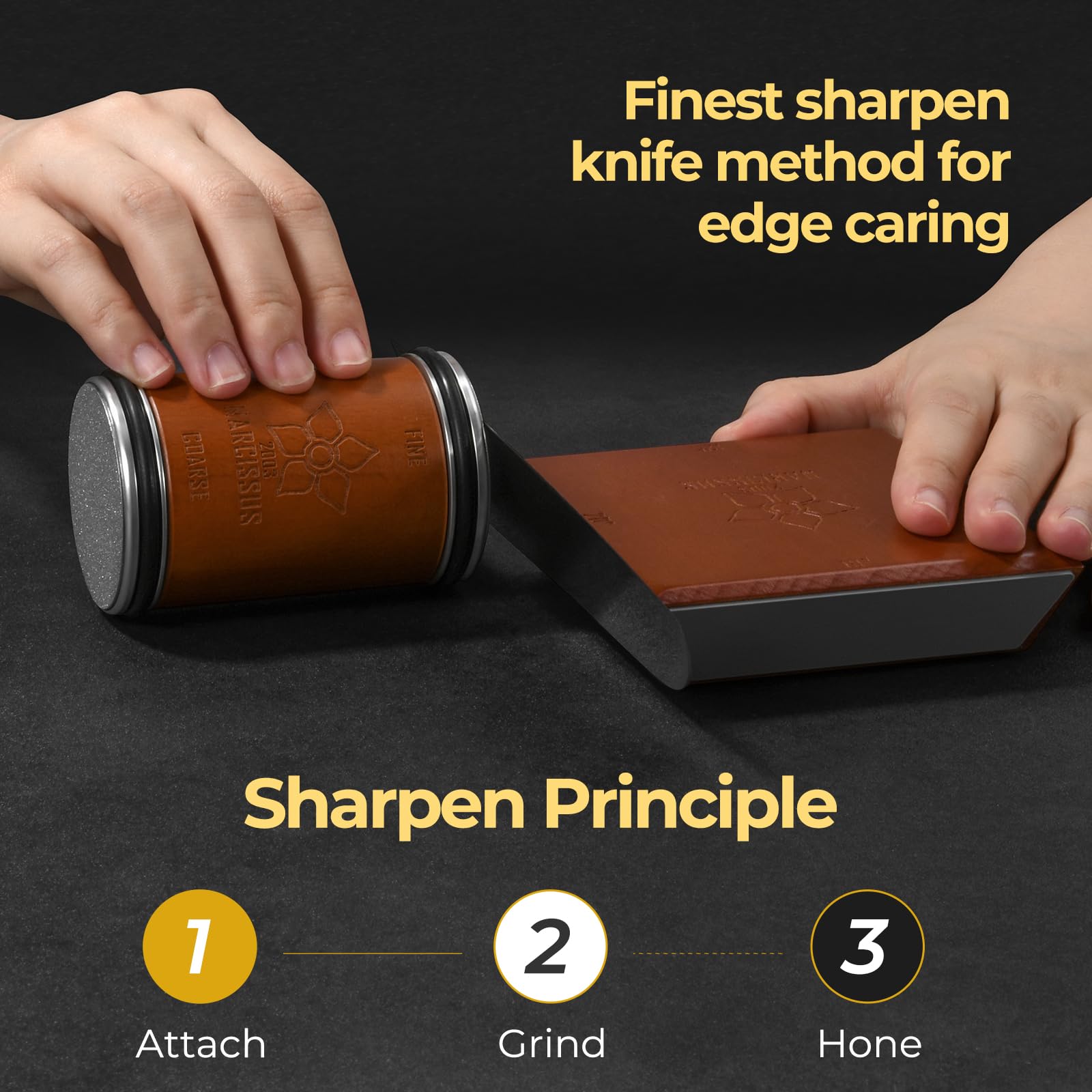 Narcissus Rolling Knife Sharpener, Diamond Roller Knife Sharpener Kit with 4 Strong Magnetic Angle 12/15/18/20 Degrees, Rolling Knife Sharpener Tool for Kitchen Knives, Easy Knife Sharpening System