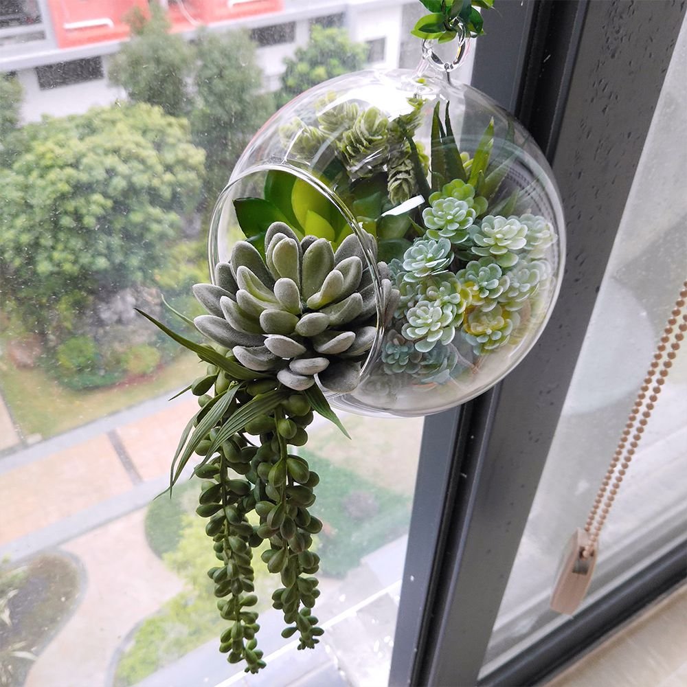 Winlyn 6 Pcs Unpotted Fake Succulents Assorted Faux Succulent in Different Green Artificial Hanging Succulents Textured Faux Succulent Pick Hanging String of Pearls Plant for Wedding Centerpieces