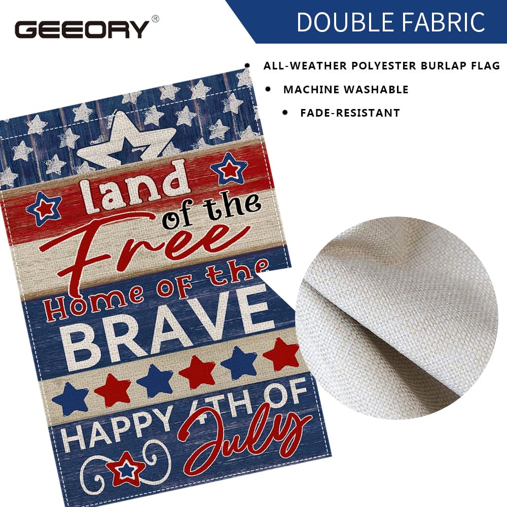 GEEORY Happy 4th of July Patriotic Garden Flag 12.5x18 Inch, Stars Striped Blue Welcome Double Sided Flag for Outside Yard Lawn Decoration GB051-12