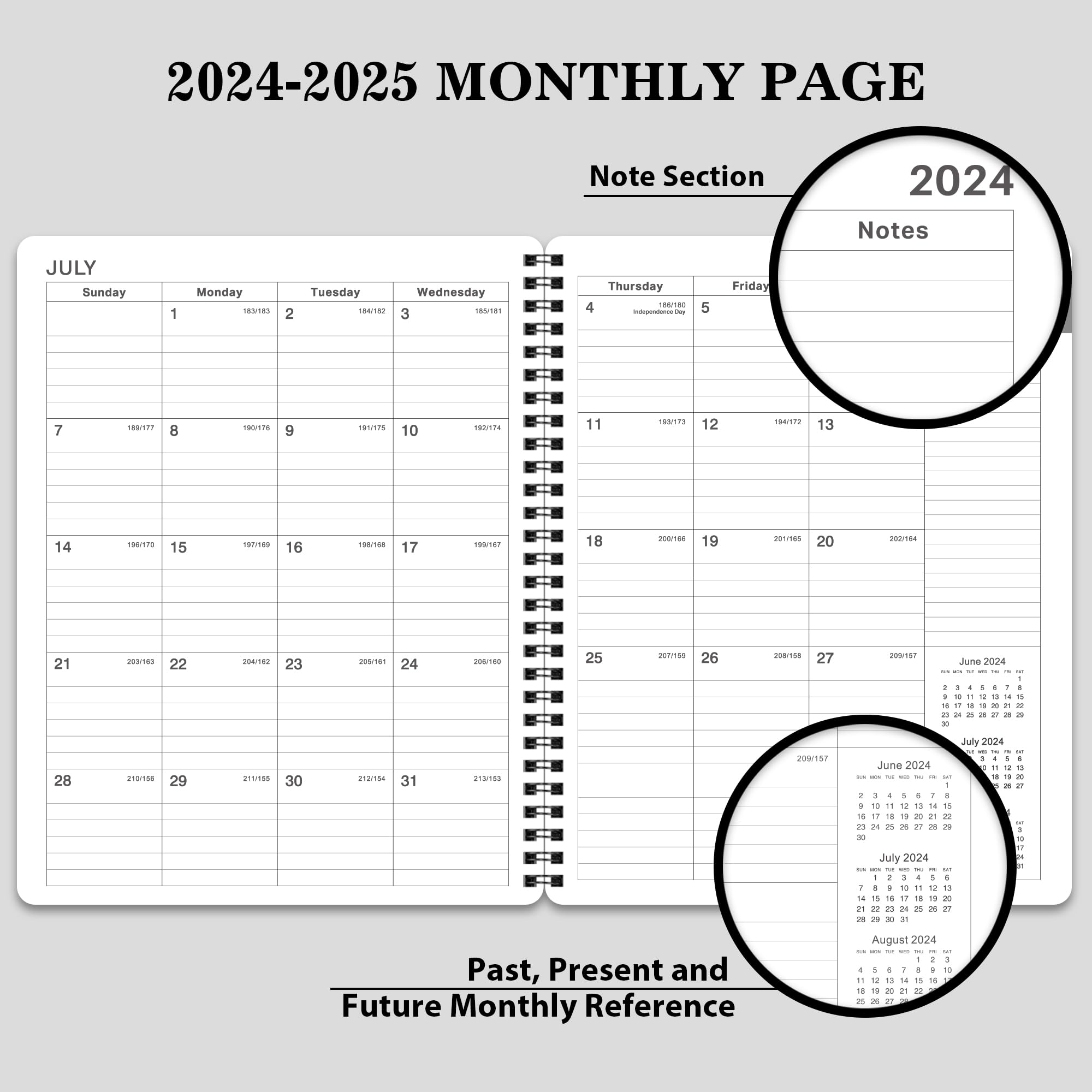 2024-2025 Weekly Appointment Book & Planner - July 2024 - June 2025, 2024 Daily Hourly Planner, 8" x 10", Half Hour (30 Mins) Interval, Twin-Wire Binding, Lay-Flat, Round Corner, Thick Paper