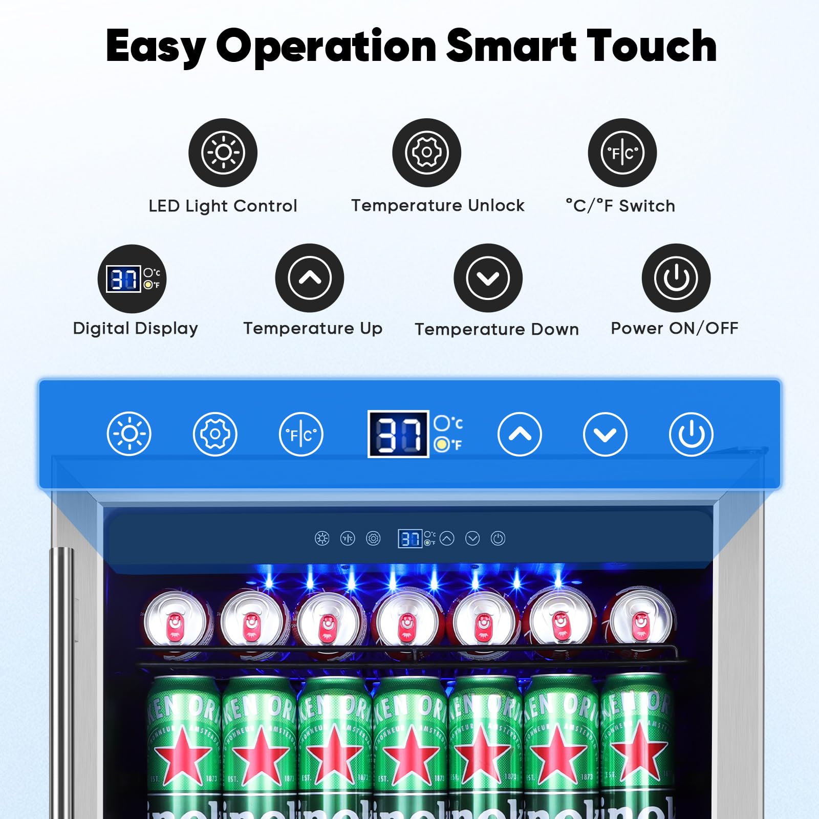 ORYMUSE 24" Beverage Refrigerator & Cooler, 180 Cans Under Counter Fridge with Lock, Glass Door & Powerful Cooling Compressor - Quiet, Built-in/Freestanding Drink Fridge