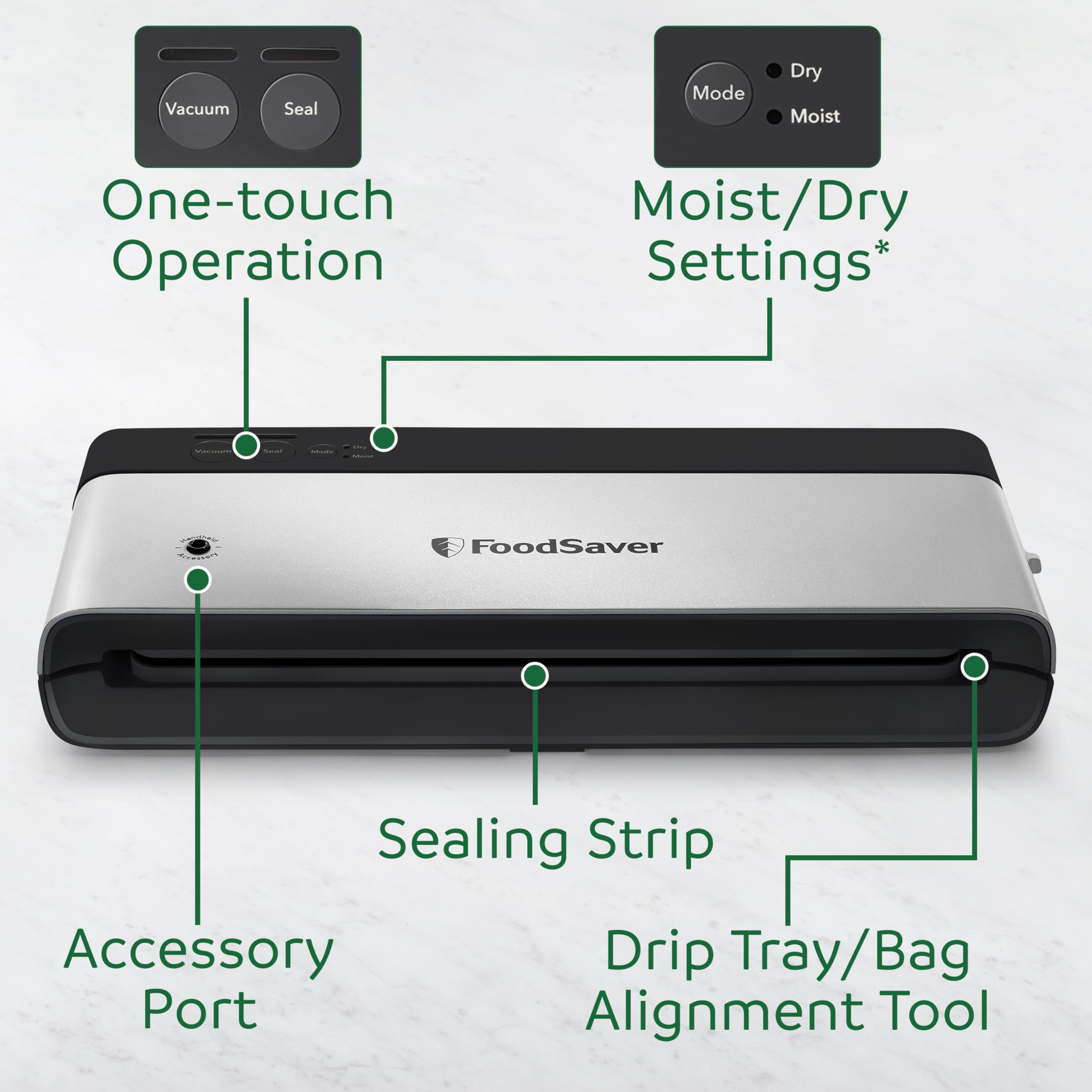 FoodSaver PowerVac Compact Vacuum Sealing Machine Stainless Steel & Black Vertical Storage VS0150 | Preserves freshness reduces bag waste for both dry and wet food