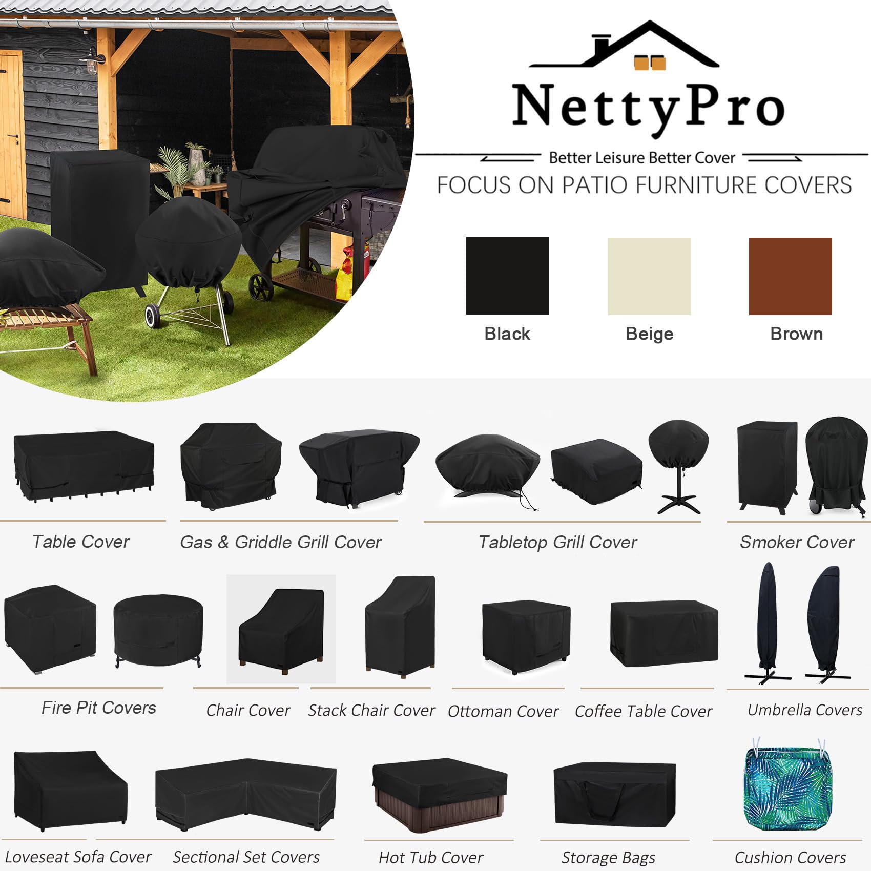 NettyPro Grill Cover for Small Q Series, Waterproof Heavy Duty UV Resistant Portable Grill Cover for Q 1400/1000 Series and Baby Q Gas, Black