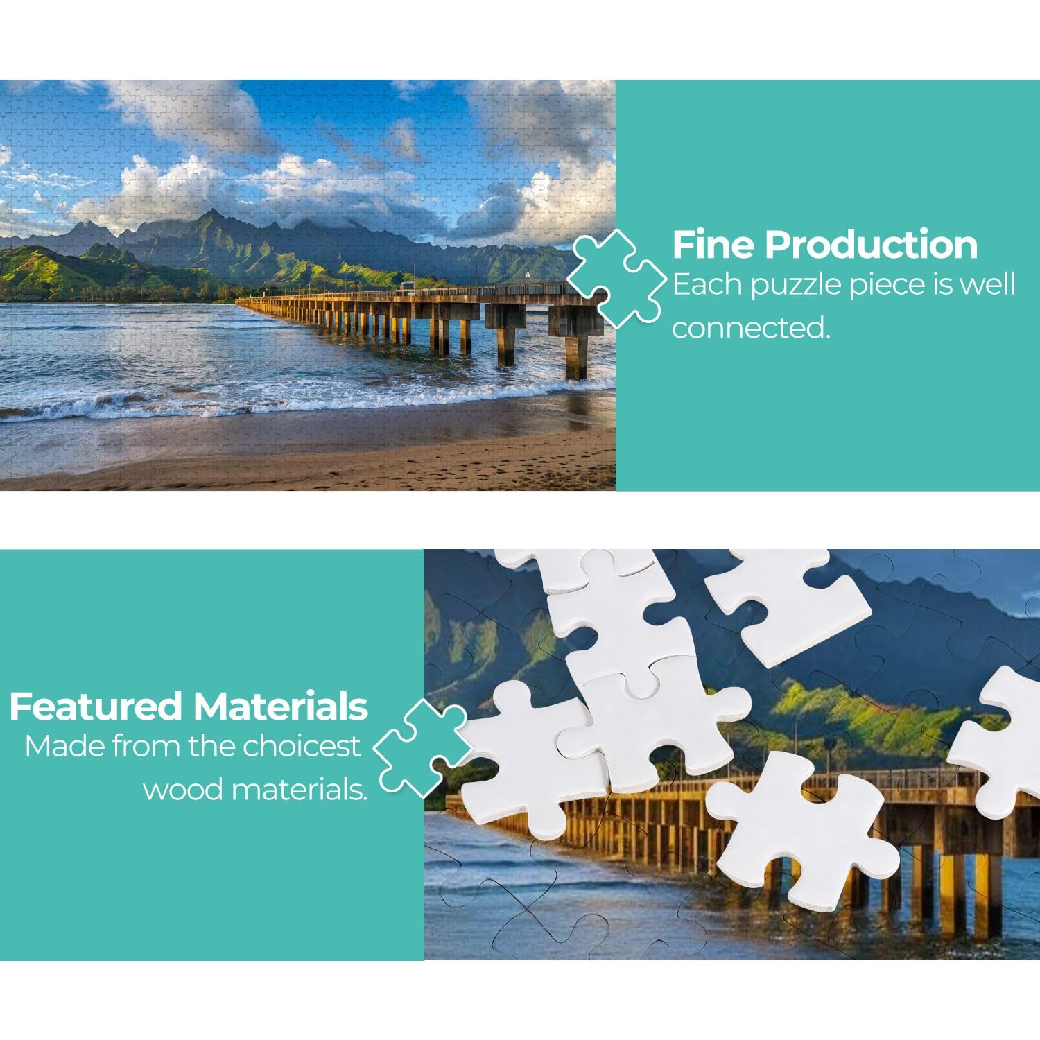 Wooden Jigsaw Puzzles for Adults 1000 Pieces Hanalei Beach Hanalei Bay Kauai Hawaii Fun and Challenging Board Puzzles Large Educational Game Kids Toys Gift Home Decor