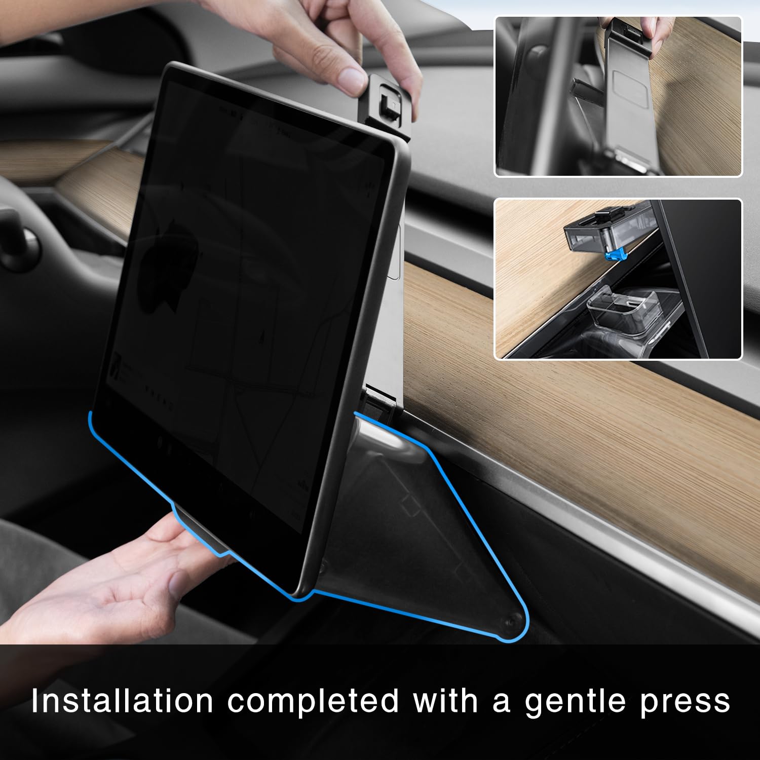 Hideable Under Screen Storage for Tesla Model Y Model 3 2016-2024, Center Console Organizer Tray Sunglasses Holder with Black Anti-Slip Pad, Compatible with Tesla Model Y Model 3 Accessories