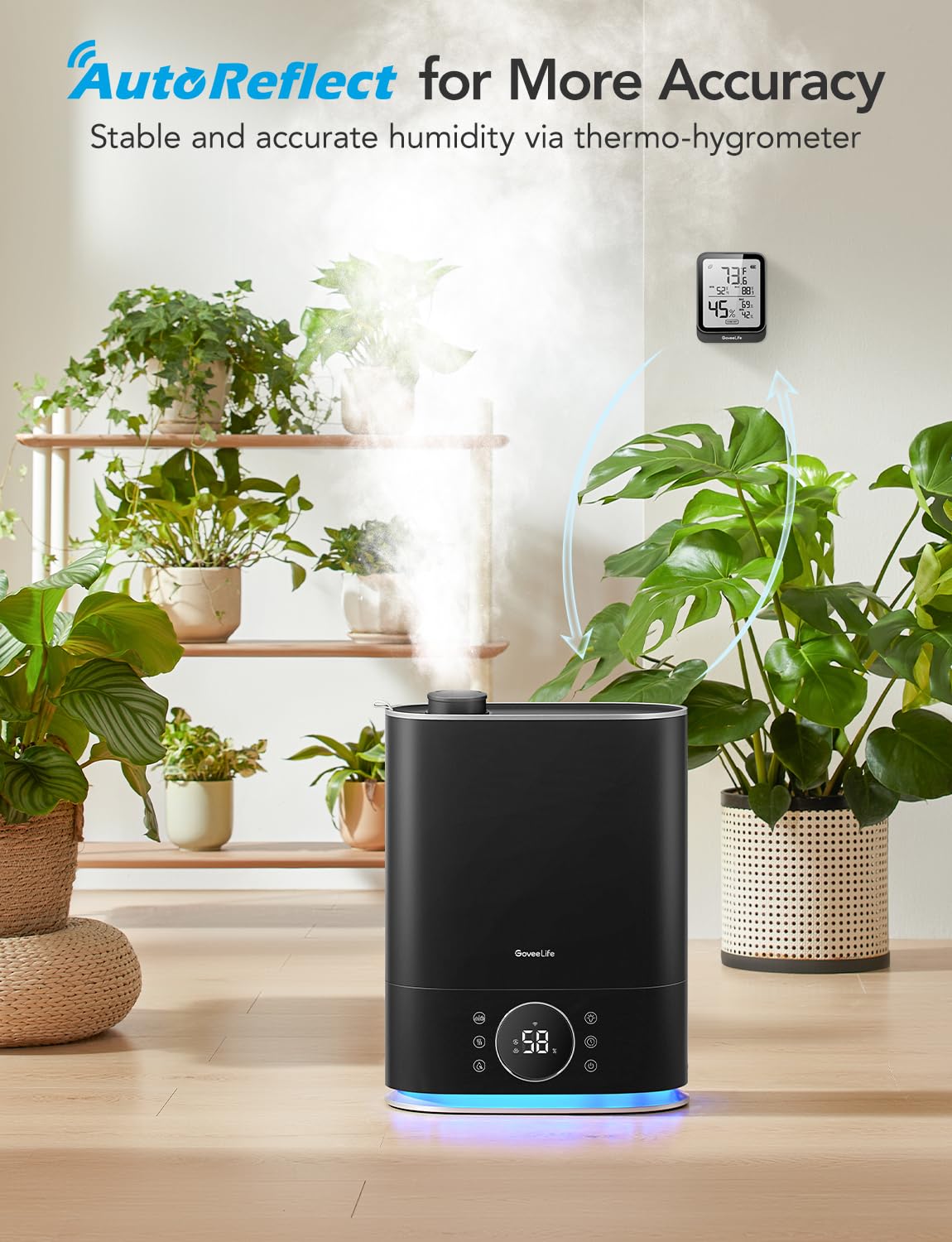 GoveeLife Smart Humidifiers for Bedroom, Cool&Warm Mist 7L Humidifier for Large Room, Auto Mode, Easy Top Fill, 70Hr Quiet Runtime, WiFi Air Humidifier with RGB for Baby, Plants Compatible with Alexa