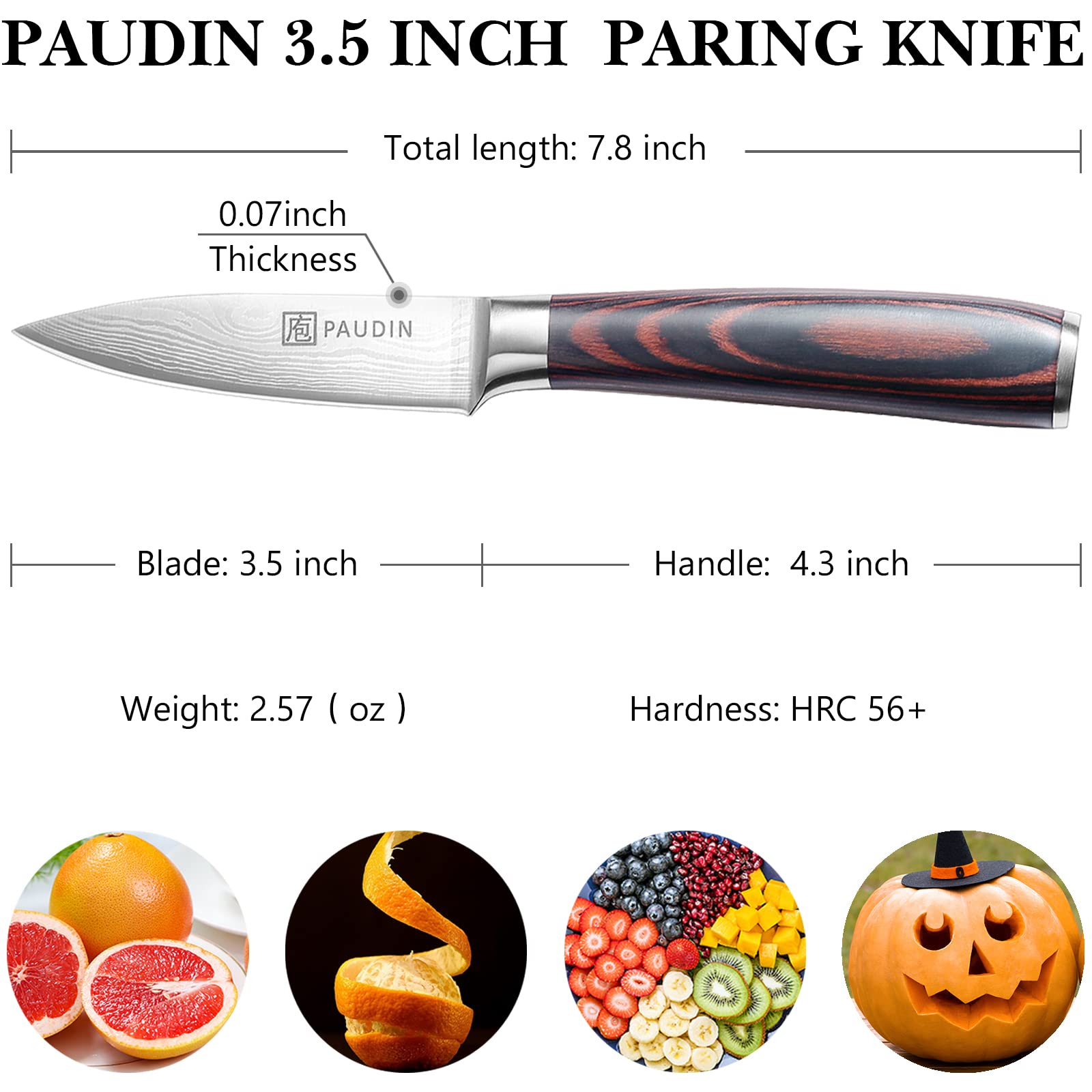 PAUDIN Paring Knife, 3.5 Inch Fruit Knife, High Carbon 5Cr15Mov Stainless Steel Forged Paring Knife, Ultra Sharp Small Kitchen Knife, Ergonomic Wooden Handle with Elegant Gift Box