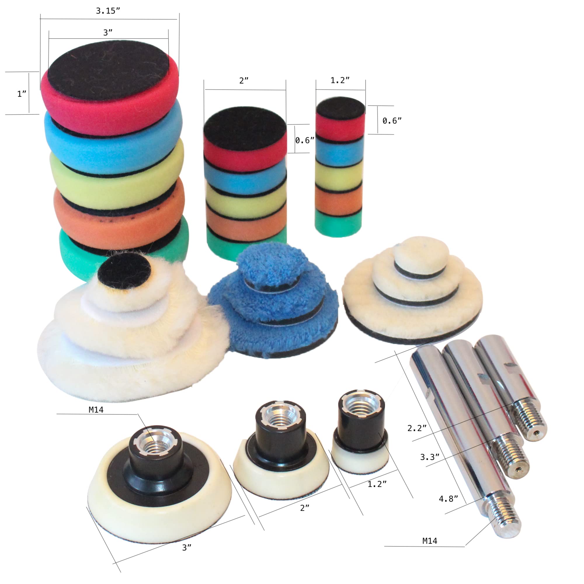 Canfix Mini Rotary Car Polisher Machine Buffing with Pads and M14 Extension Shafts