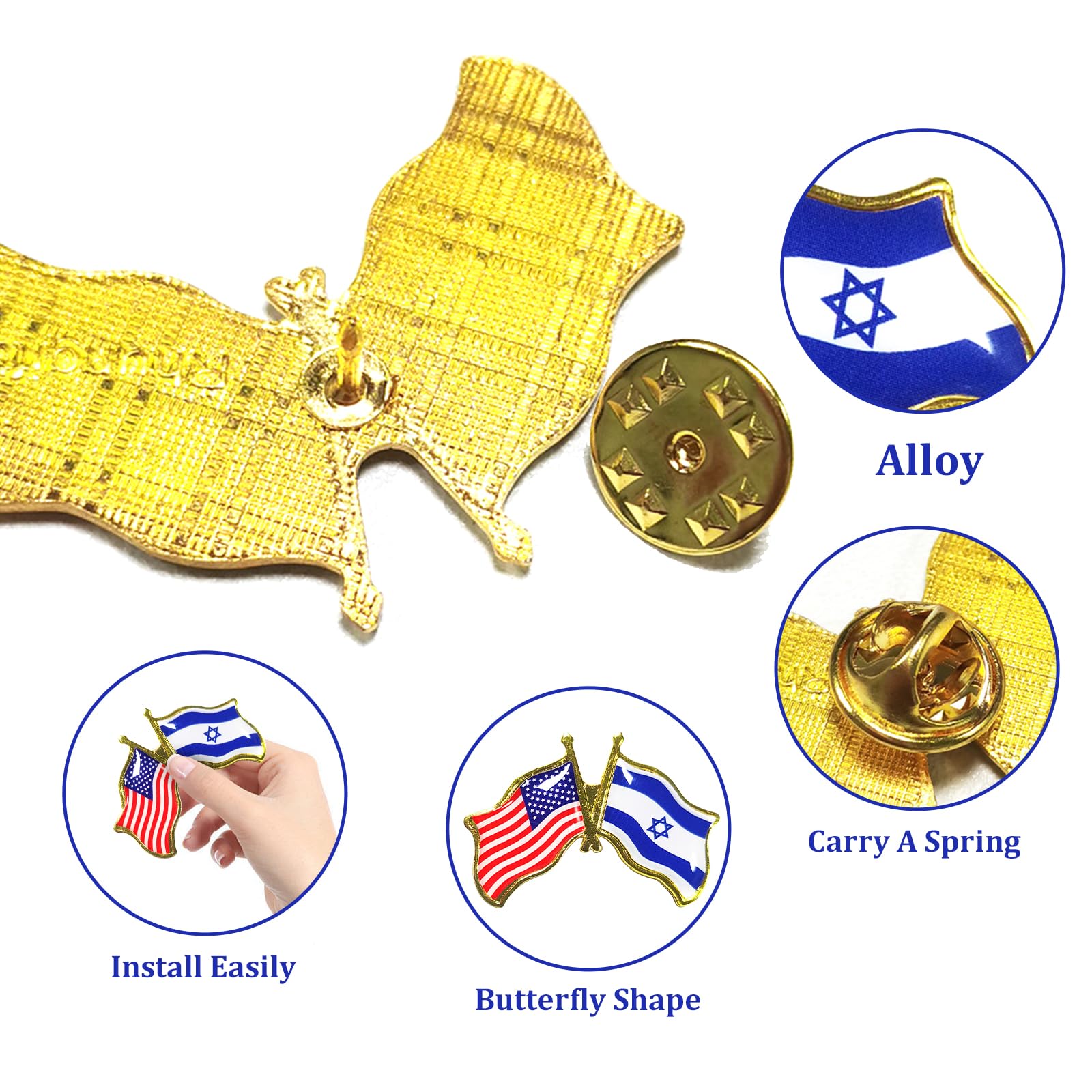 6Pcs America Israel Flag Lapel Pins, American Israel Flag Friendship Pin for Tie Hat Cuff Bag, Pins Badge Souvenir for I Stand with Israel Flag Pins