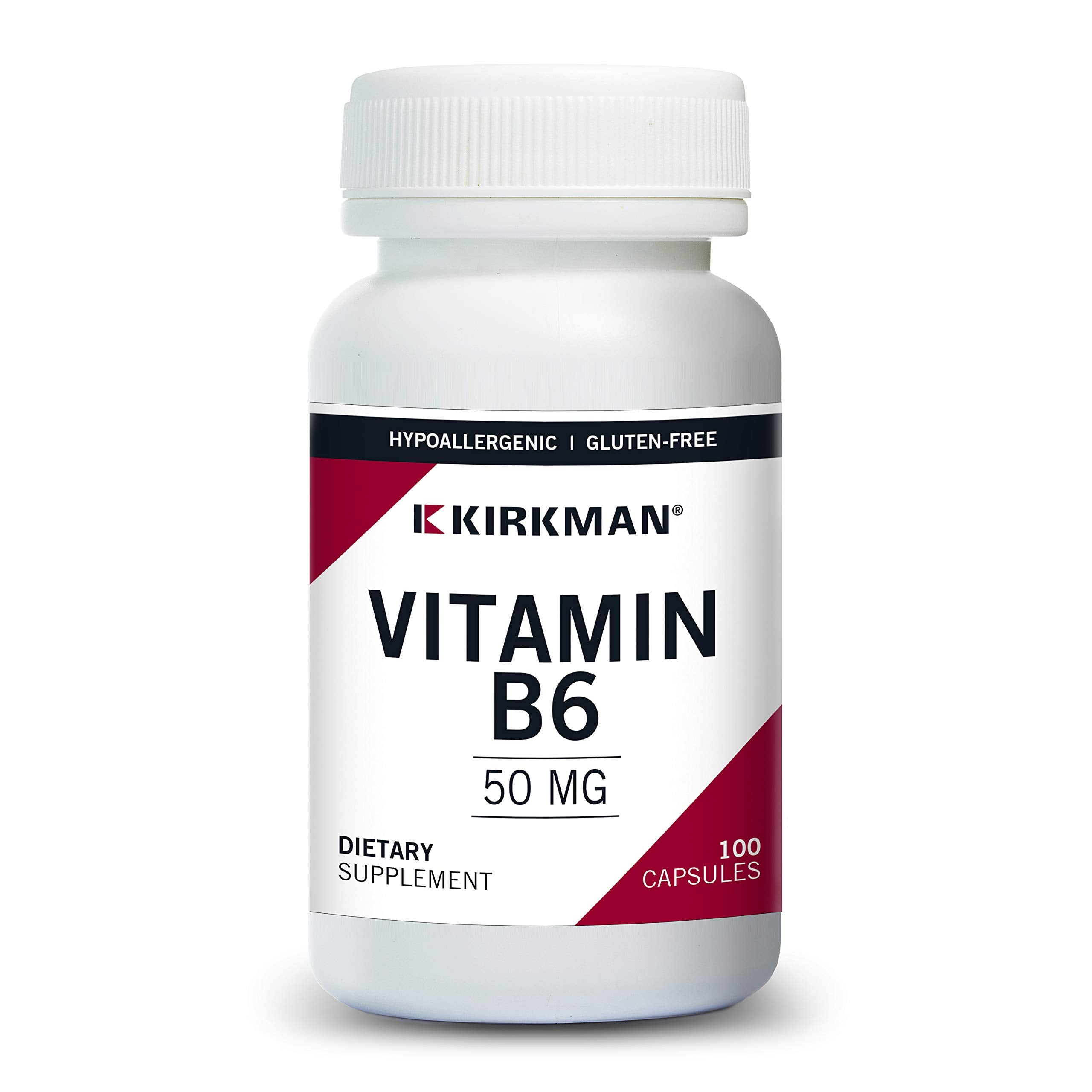 Kirkman Vitamin B-6 50 mg - Hypoallergenic || 100 Vegetarian Capsules || Gluten/Casein Free || Tested for More Than 950 Environmental contaminants.