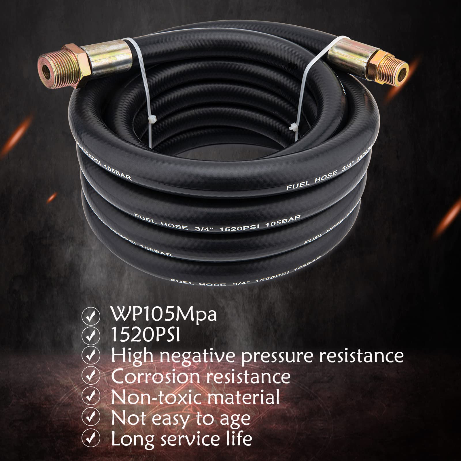 Fuel Transfer Hose, Fuel Hose 3/4" x 20' (6 m), 3/4 Fuel Hose 20 ft, Fuel Pump Hose 3/4 Inch, for Dispensing Diesel Fuel, Gasoline, Grease, Kerosene, Petroleum Oils - 3/4 Transfer Hose,Farm Fuel Hose