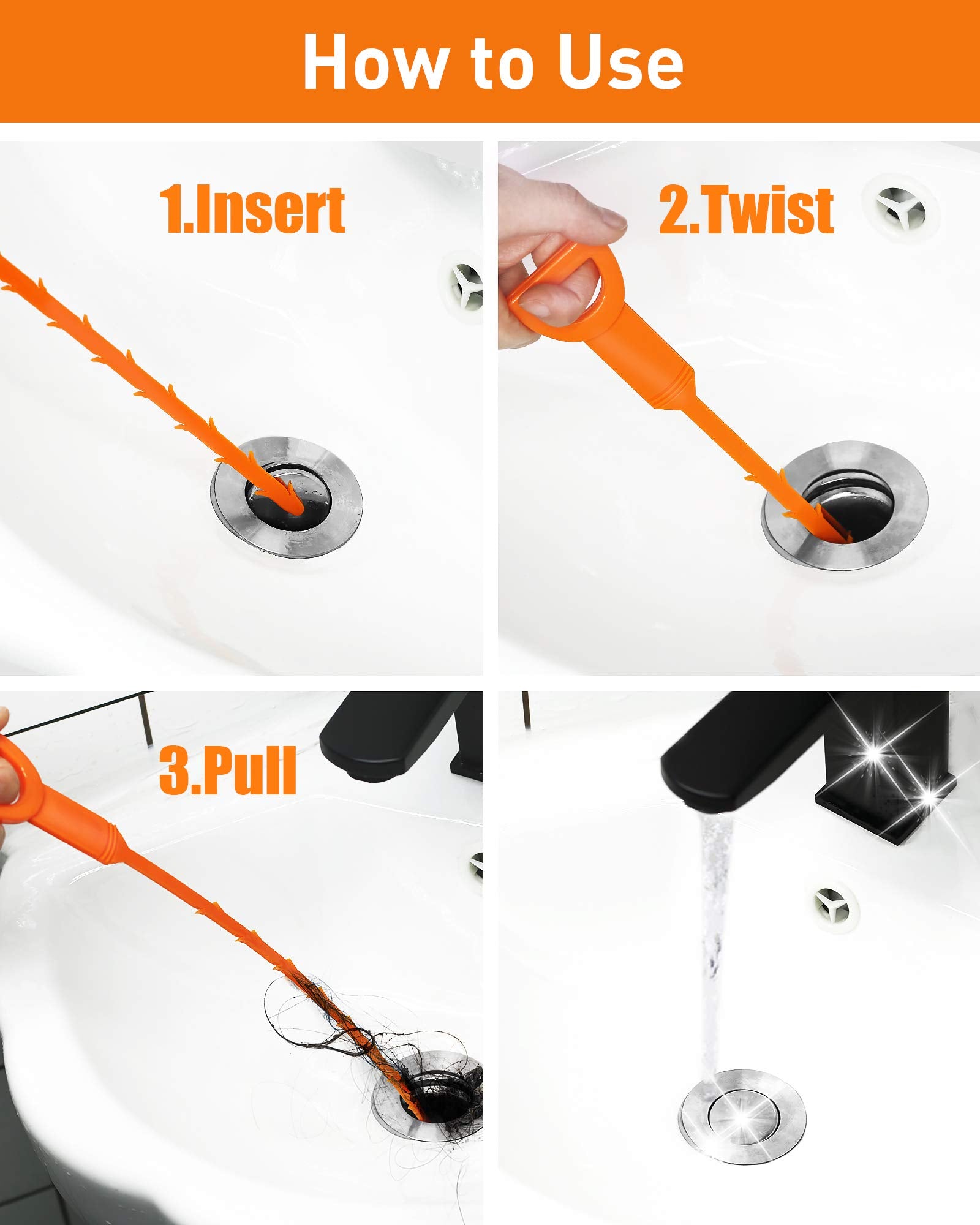 Oanie 6 Pack 25 Inch Drain Clog Remover Tool, Drain Hari Cleaner Tool, Hair Cather Shower Drain Tool, Drain Auger Hair Cleaning Tool for Shower Kitchen Sink Bath Tub Bathroom, Sink Snake Hair Remover