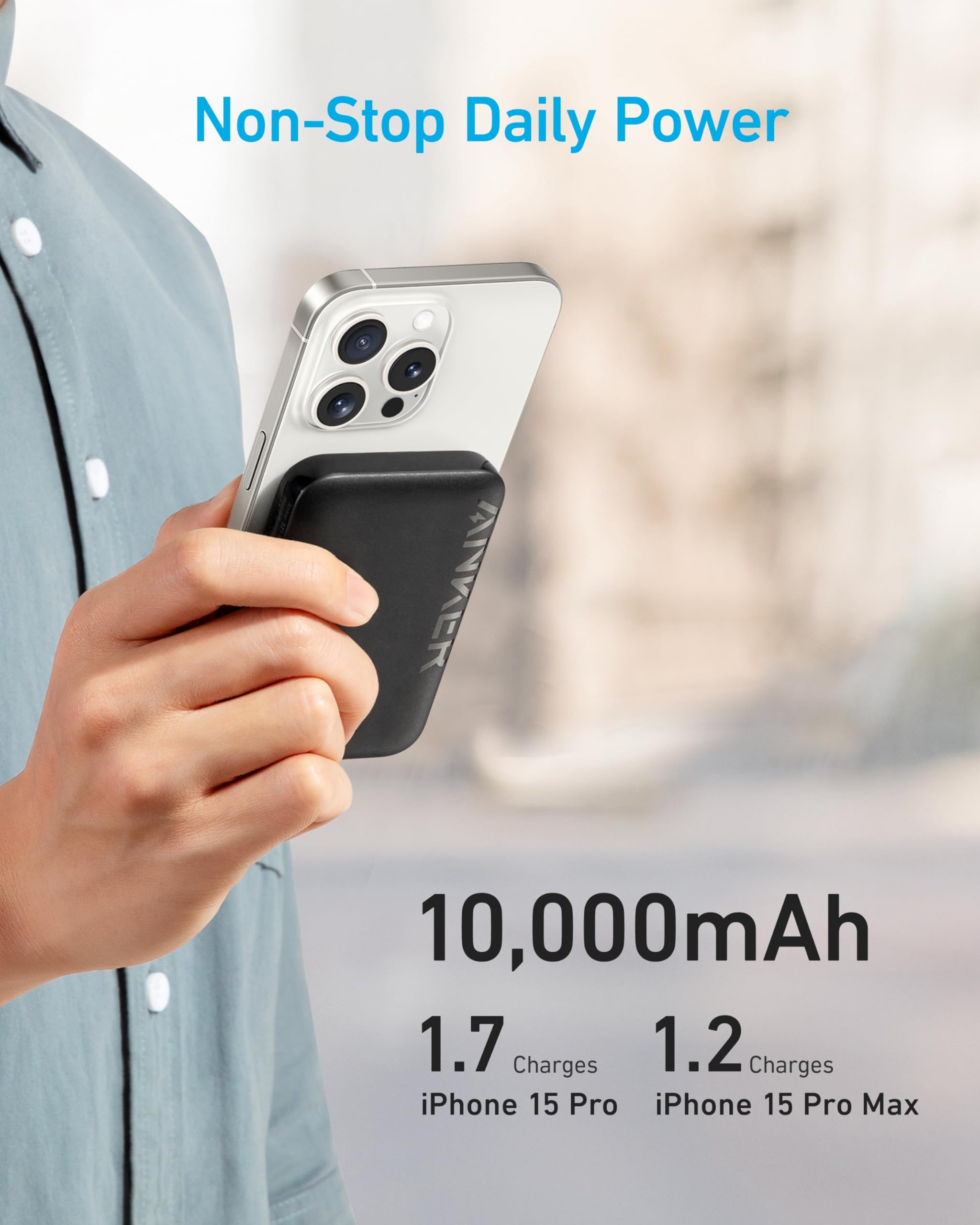 Anker Magnetic Power Bank 10,000mAh, Wireless Portable Charger, 20W Fast Charging Battery Pack with USB-C, Magsafe-Compatible with Magsafe,iPhone 15/15 Plus/15 Pro/15 Pro Max, iPhone 14/13/12 Series