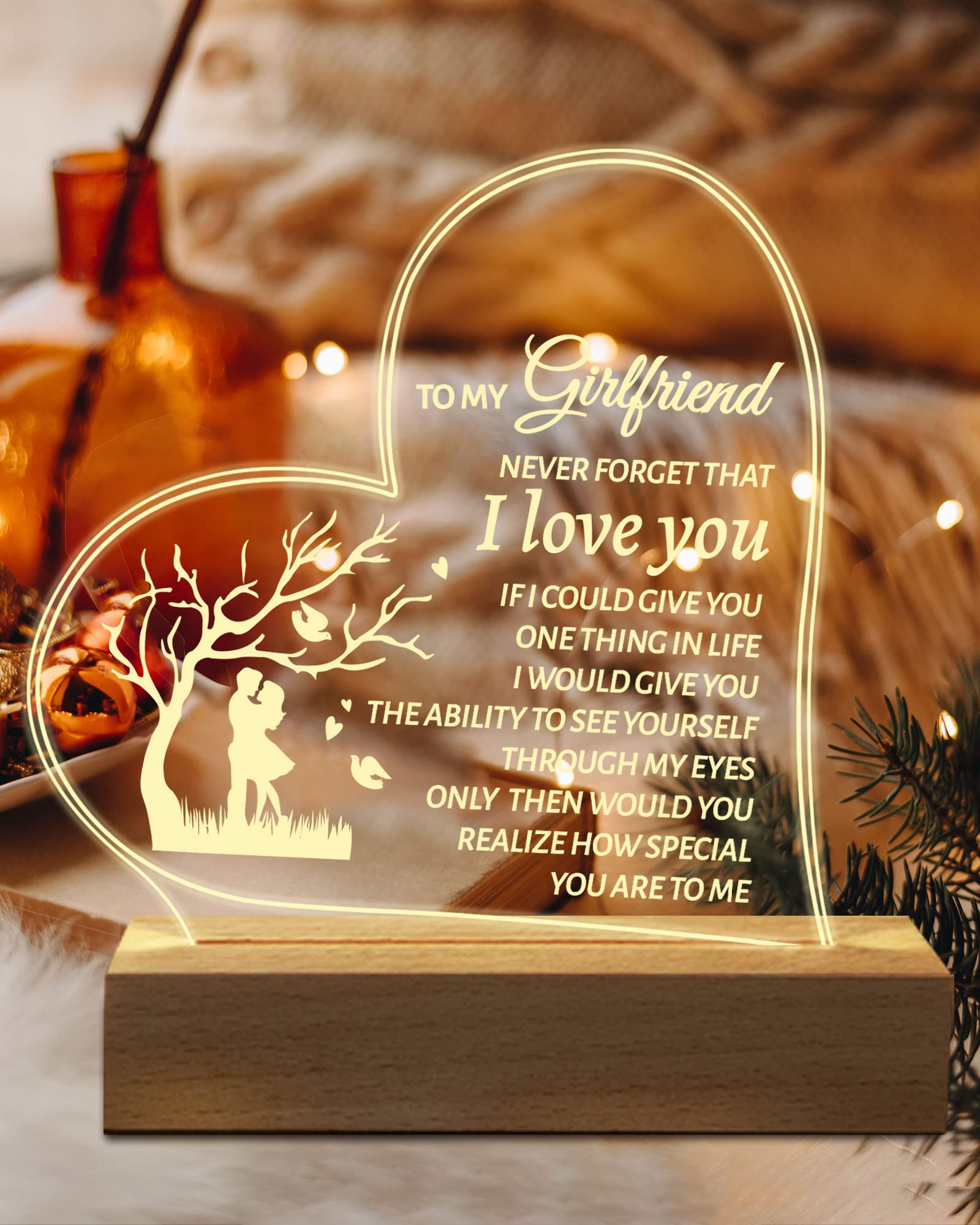 Hiipeenow Gifts for Girlfriend, to My Girlfriend Acrylic Engraved Night Light 15 * 19CM Presents, Birthday Anniversary Christmas Valentines Day Gifts for Girlfriend