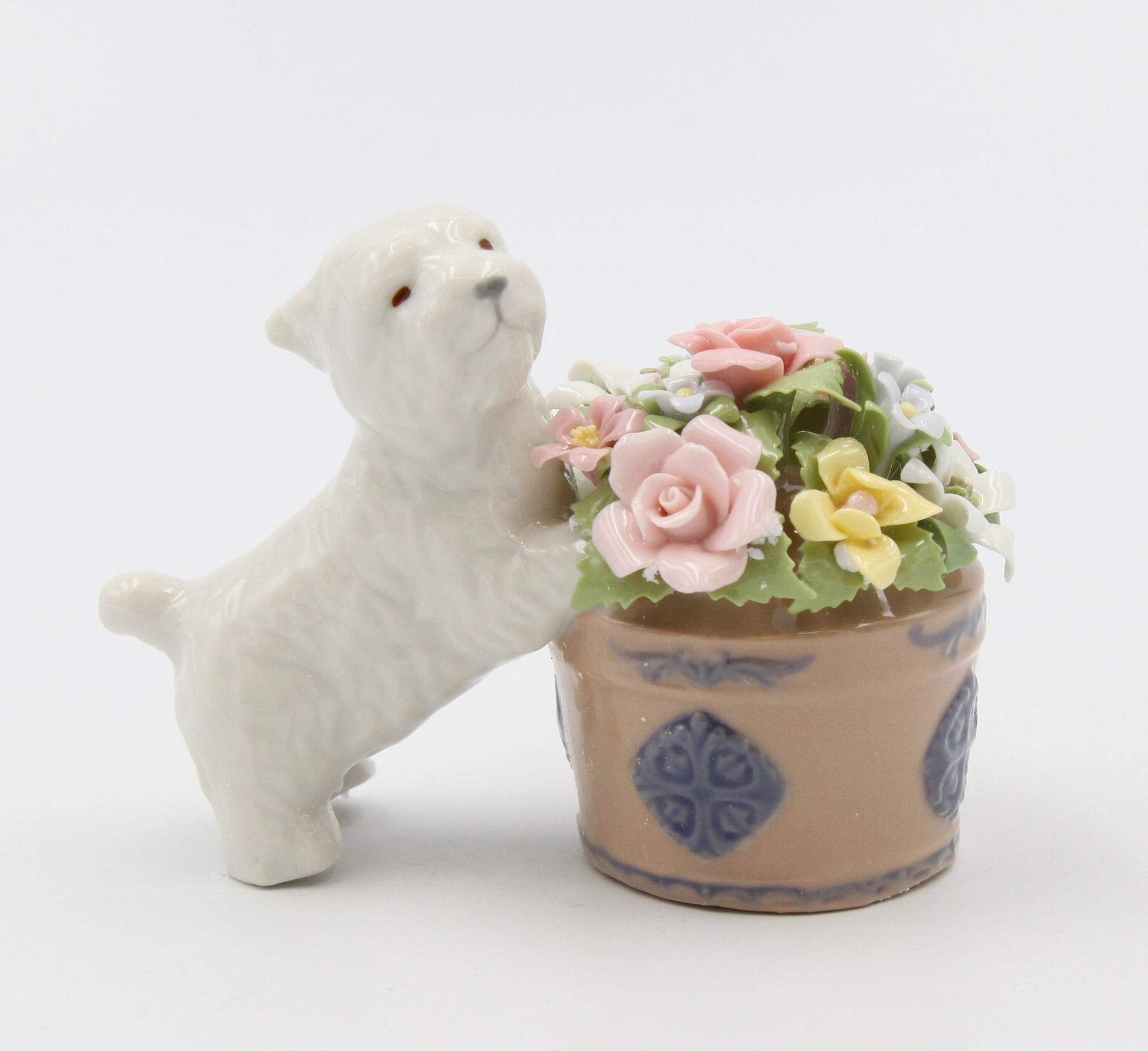 Cosmos Gifts Fine Porcelain Westie Western Terrier Dog with Flower Pot Figurine, 4-1/8"