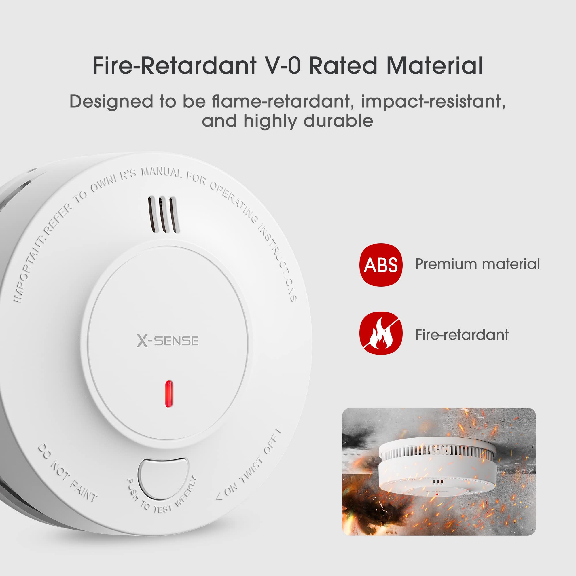 X-Sense Smoke Alarm, 10-Year Battery Fire Alarm Smoke Detector with LED Indicator & Silence Button, SD2J0AX, 3-Pack