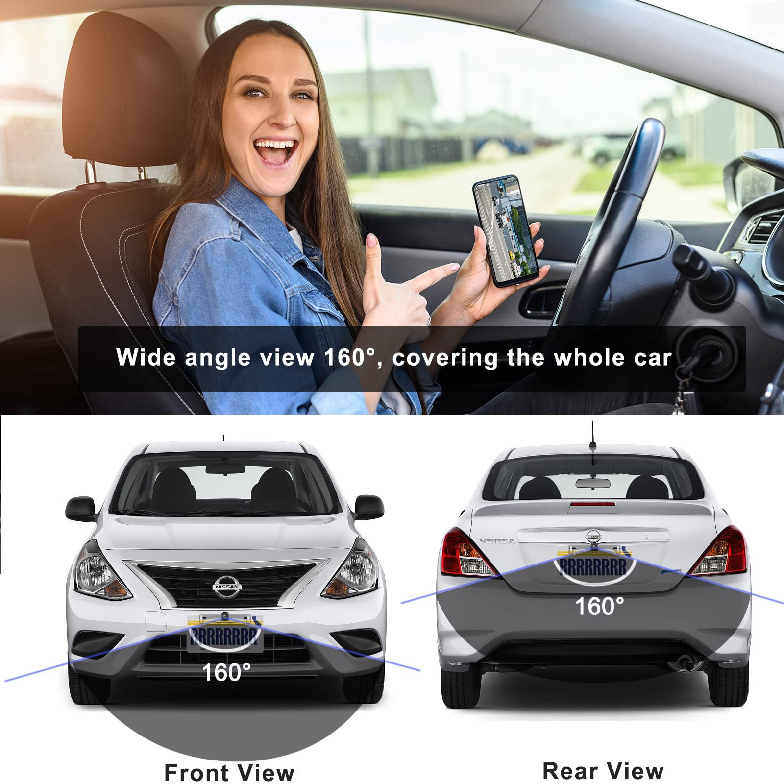YEOIZO WiFi License Plate Wireless Backup Camera, 720P HD Back up Camera Systems for car, Front/Rear View Reverse Camera, 160° View Angle for Cars SUV Pickup Trailer RV Camper for iPhone iPad Android