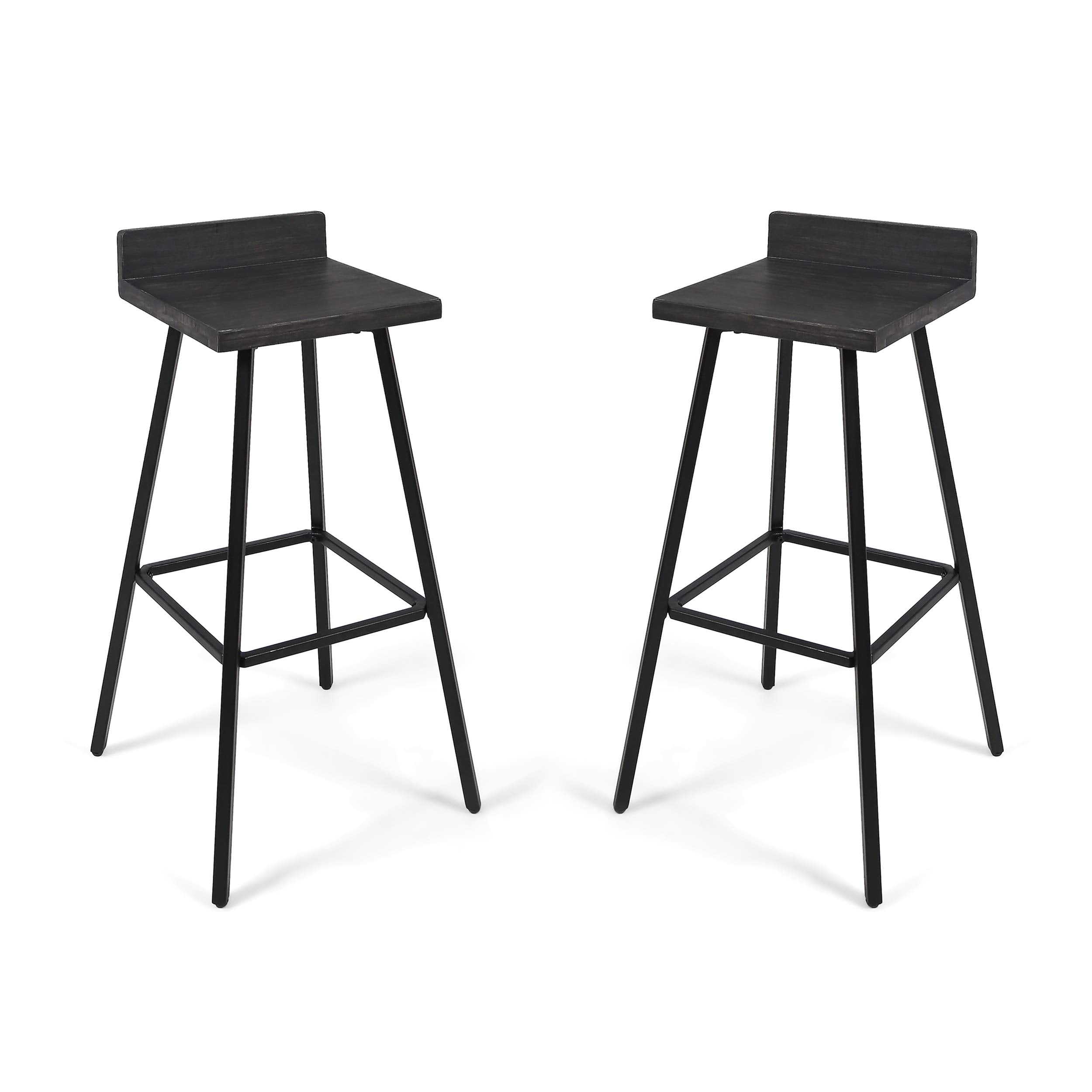 Christopher Knight Home Hazel Indoor Bar Stools, Modern, Contemporary, Dark Gray Acacia Wood with Iron Legs (Set of 2)