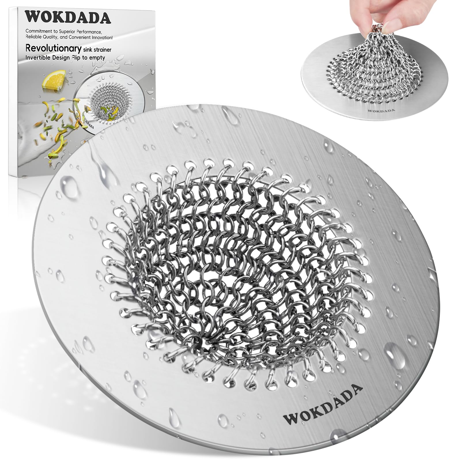 Wokdada Sink Drain Strainer, Reversible No Clog Mesh Kitchen Sink Drain Strainer, 304 Stainless Steel & Rust-Proof/Masterfully Handcrafted, Easy Clean, Dishwasher Safe, Fits Standard Sink Drain