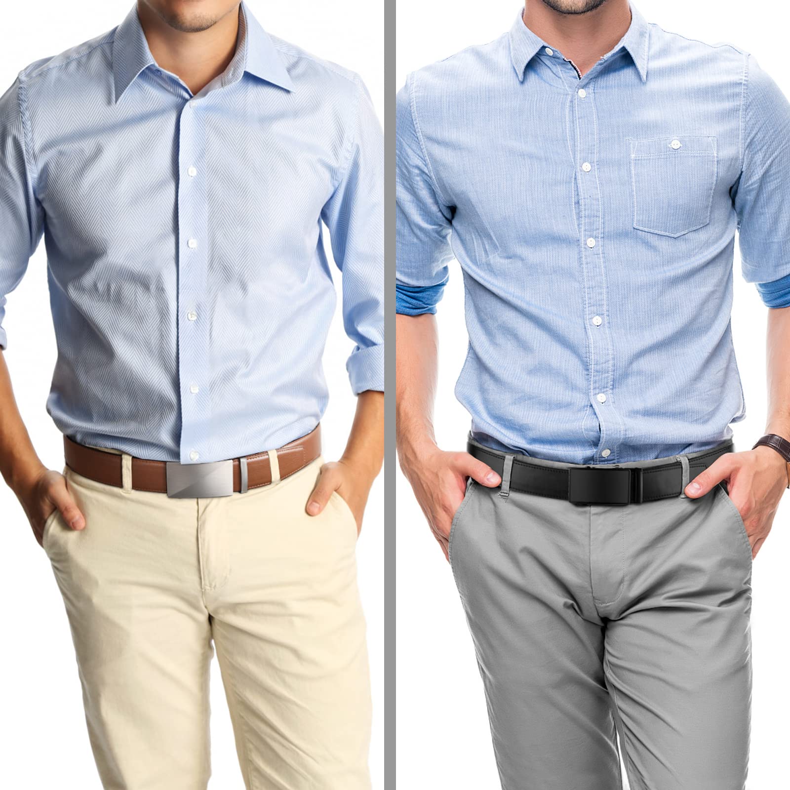 Zitahli Ratchet Belt for Men - 2 Packs Leather Mens belt For Gift Men Dress and Casual,Trim to Fit Size 34"-48"