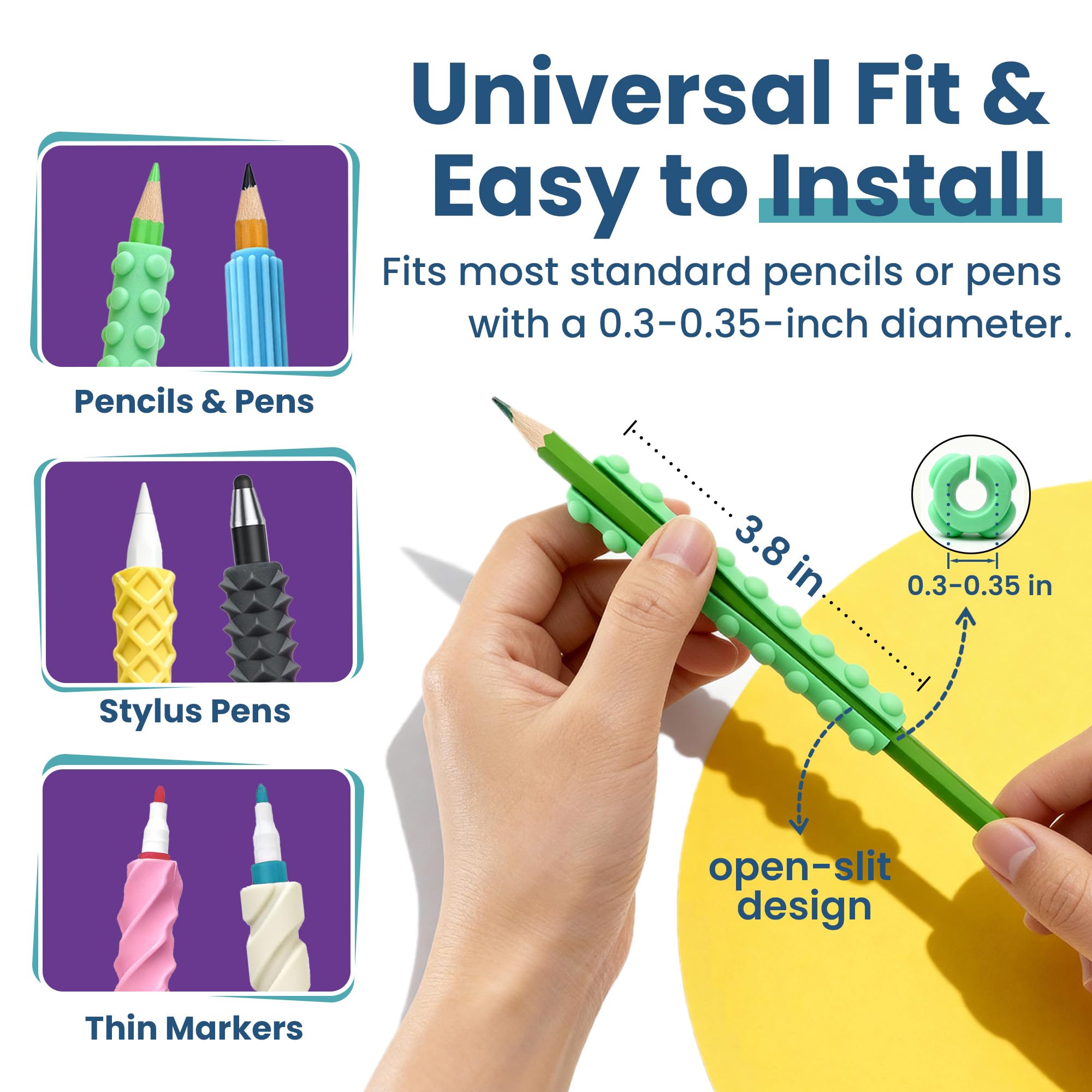 8-Pack Sensory Fidget Pencil Grips for Kids & Adults with ADHD, Autism & Arthritis – Textured Quiet Fidget Toys for Focus, Anxiety Relief & Handwriting Support, Easter Basket Stuffers for Kids