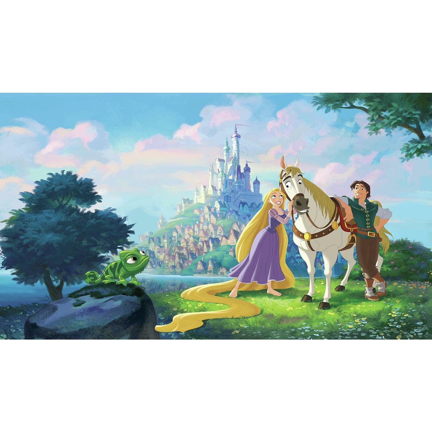 RoomMates JL1378M Disney Princess Tangled XL Chair Rail Prepasted Mural 6' X 10.5' -Ultra-Strippable, Blue