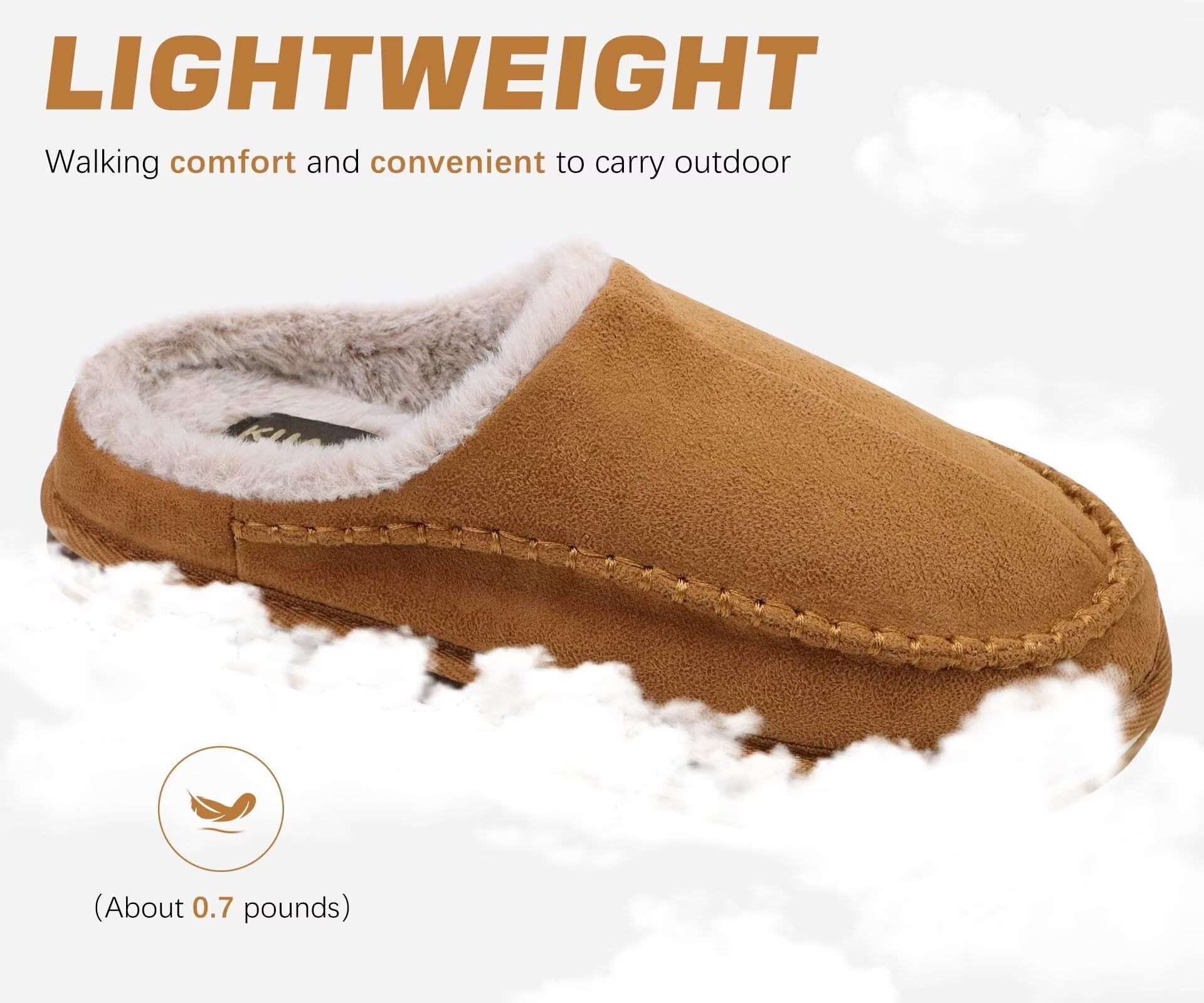 KuaiLu Mens Slippers with Orthotic Arch Support Suede Faux Fur Fluff Plush Wool-like Warm House Shoes Comfortable Slip-on Bedroom Indoor Outdoor Clogs Slippers for Man, Size Khaki 13