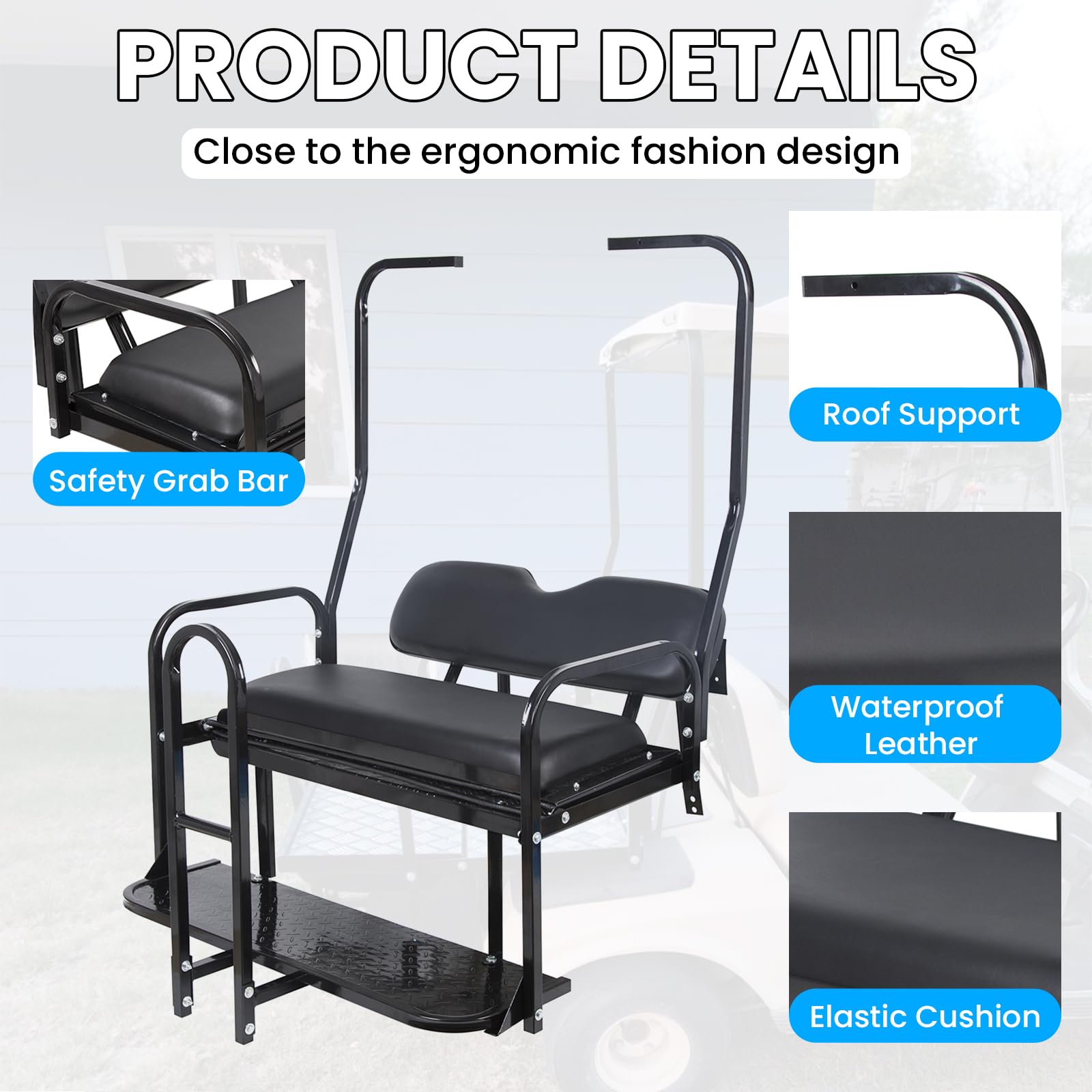 KUAFU Black Rear Flip Back Seat Compatible with 1982-2000.5 Club Car DS Model Golf Cart 1102 LBS Weight Capacity Heavy Duty Steel Frame Flip Folding Rear Back Seat Kit