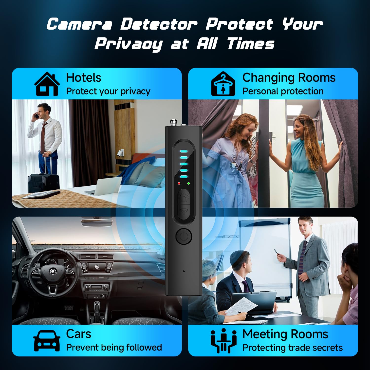 HOMHOW Hidden Camera Detectors,2024 Portable Anti Spy Detector,Camera Detector Spy Camera Finder,GPS Detector,Bug Detector,Camera Detector for Hotels,Home,Car,Office-6 Levels Sensitivity