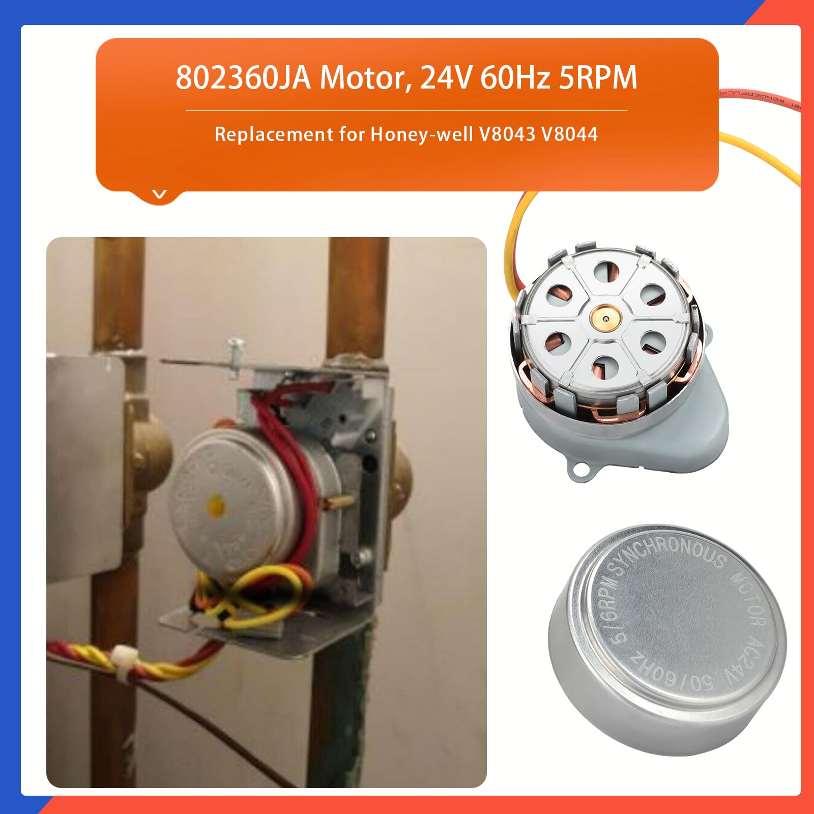 Honey-Well 802360JA Motor Compatible with V8043 or V8044 Zone Valves, 24V 50/60Hz 5RPM