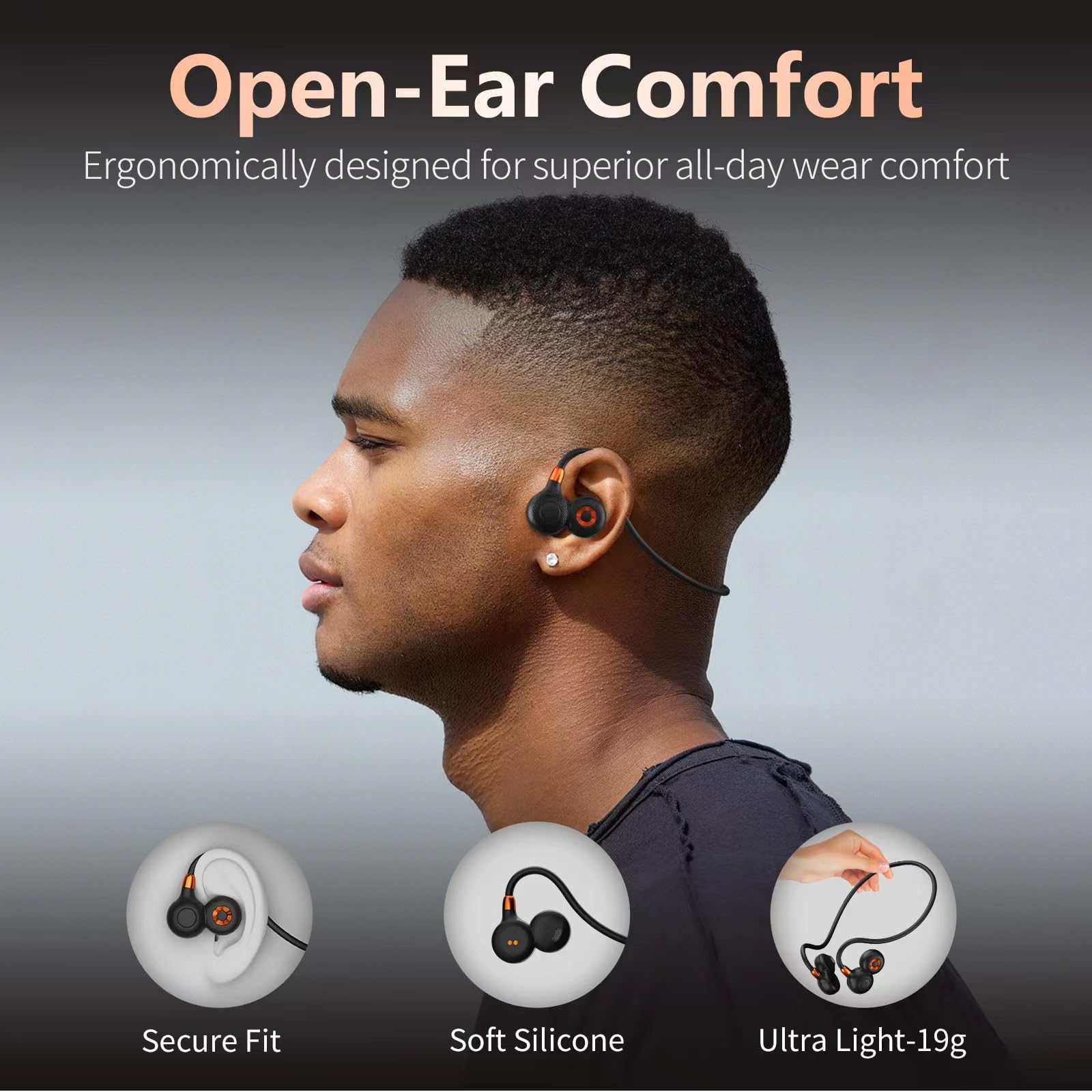 Ortizan Open Ear Headphones, Bluetooth 5.3 Wireless Air Conduction Headphones Sport Earbuds, Premium Sound, IPX6 Waterproof, Clear Call, 19g Lightweight Earphones for Running Cycling Workouts