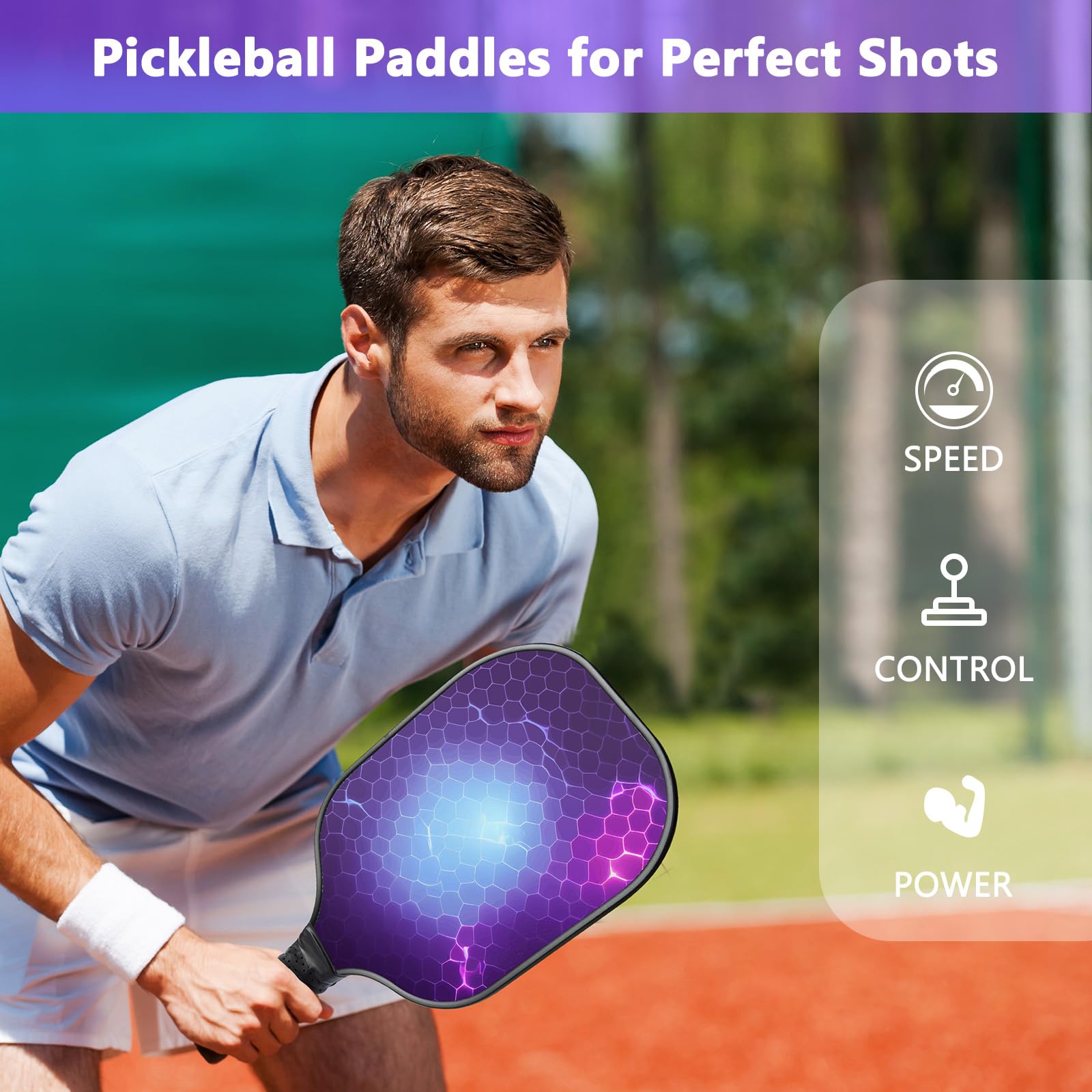 ENERFACE Pickleball Paddles Set of 2 : Ergonomic Grip Wooden Pickleball Rackets with 2 Pickleball Balls and Carry Box, Pickleball Set for Men Women (Honeycomb Violet, 2 Pack)