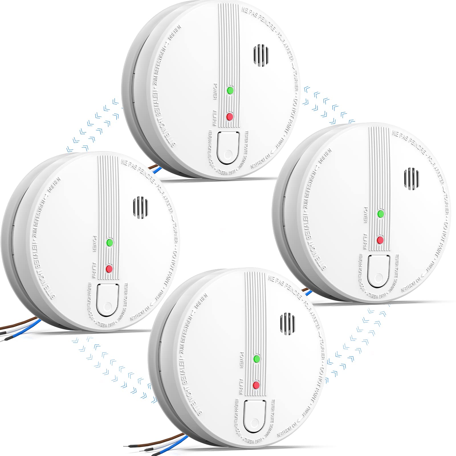 Smoke Detector, Hardwired Interconnected Smoke Detectors, Smoke Alarm with Replaceable 9V Battery, Interconnects Up to 12 Fire Alarms Smoke Detectors, Photoelectric Fire Alarm with Test/Silence Button