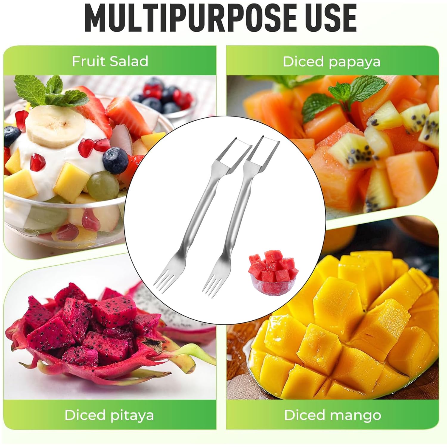 2 in 1 Fruit Cutter and Fork, 2025 New Stainless Steel Watermelon Fork Slicer Cutter, Summer Watermelon Cutter Slicer Tool Home Kitchen Gadgets (1)