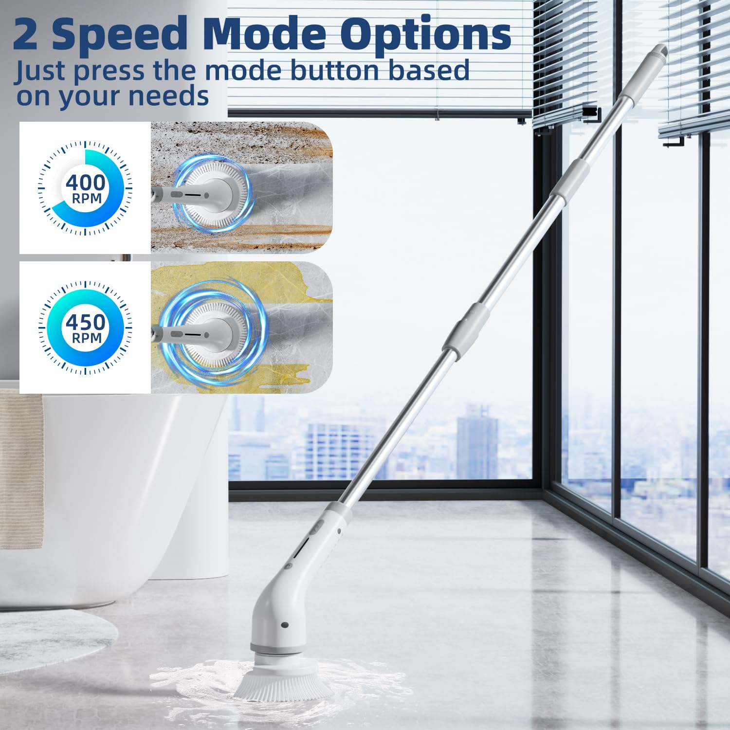 Electric Spin Scrubber - 2024 New Cordless Cleaning Brush with 8 Replaceable Brush Heads, Tub Floor Tile Dual Speed Power Shower Scrubber with Adjustable and Detachable Handle for Bathroom Kitchen Car