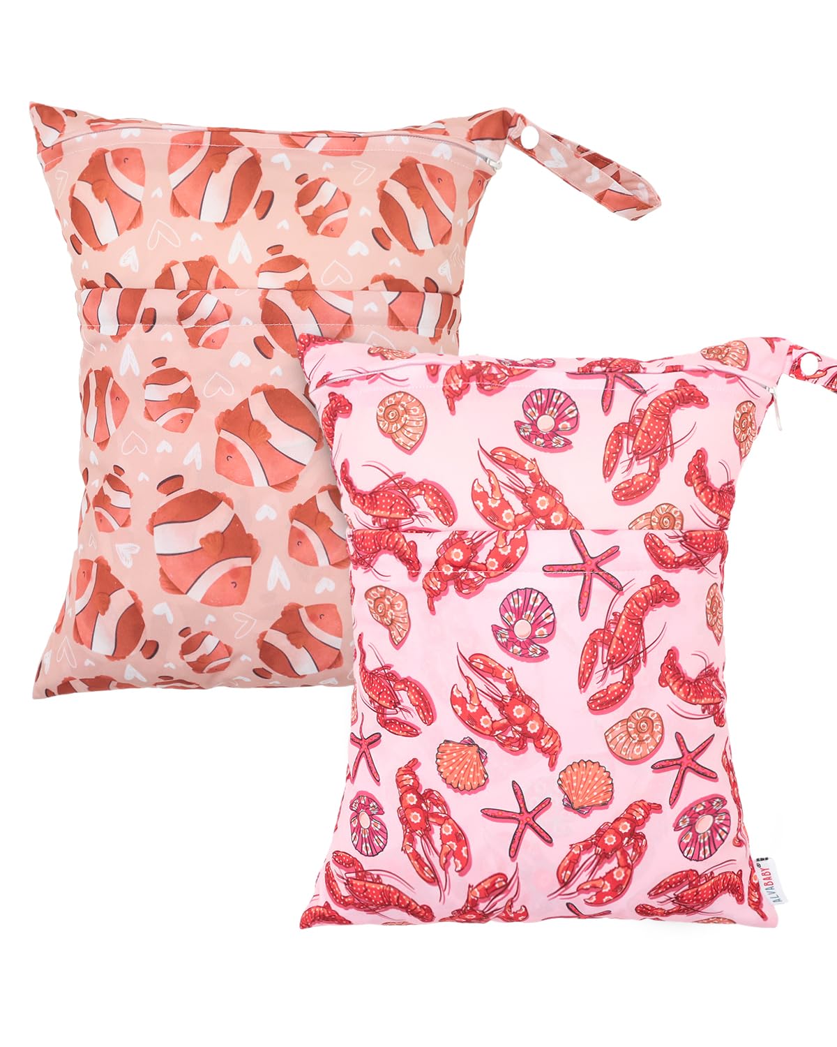 ALVA ALVABABY 2pcs Cloth Diaper Wet Dry Bags Waterproof Reusable with Two Zippered Pockets Travel Beach Pool Daycare Soiled Baby Items Yoga Gym Bag for Swimsuits or Wet Clothes 2LM23