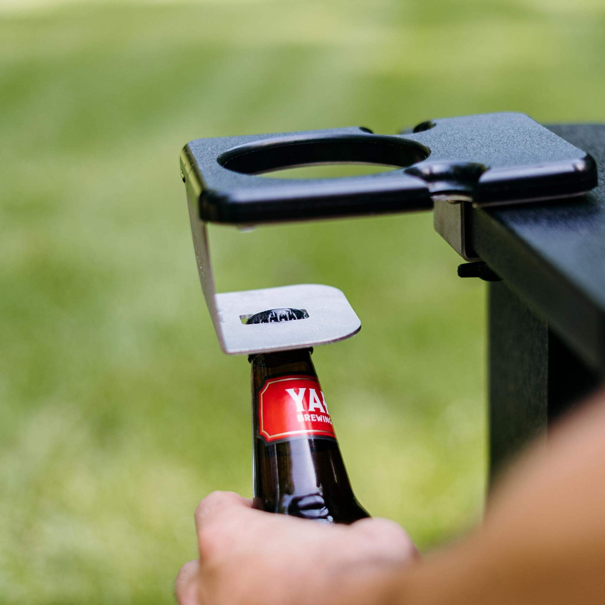 Breeo OutRig Cupholder - Outdoor Drink Holder for Camping Chairs - Black Poly Lumber & Stainless Steel - USA Made for Campfire & Fire Pit Use - Weather Resistant, Universal Attachment, Handmade