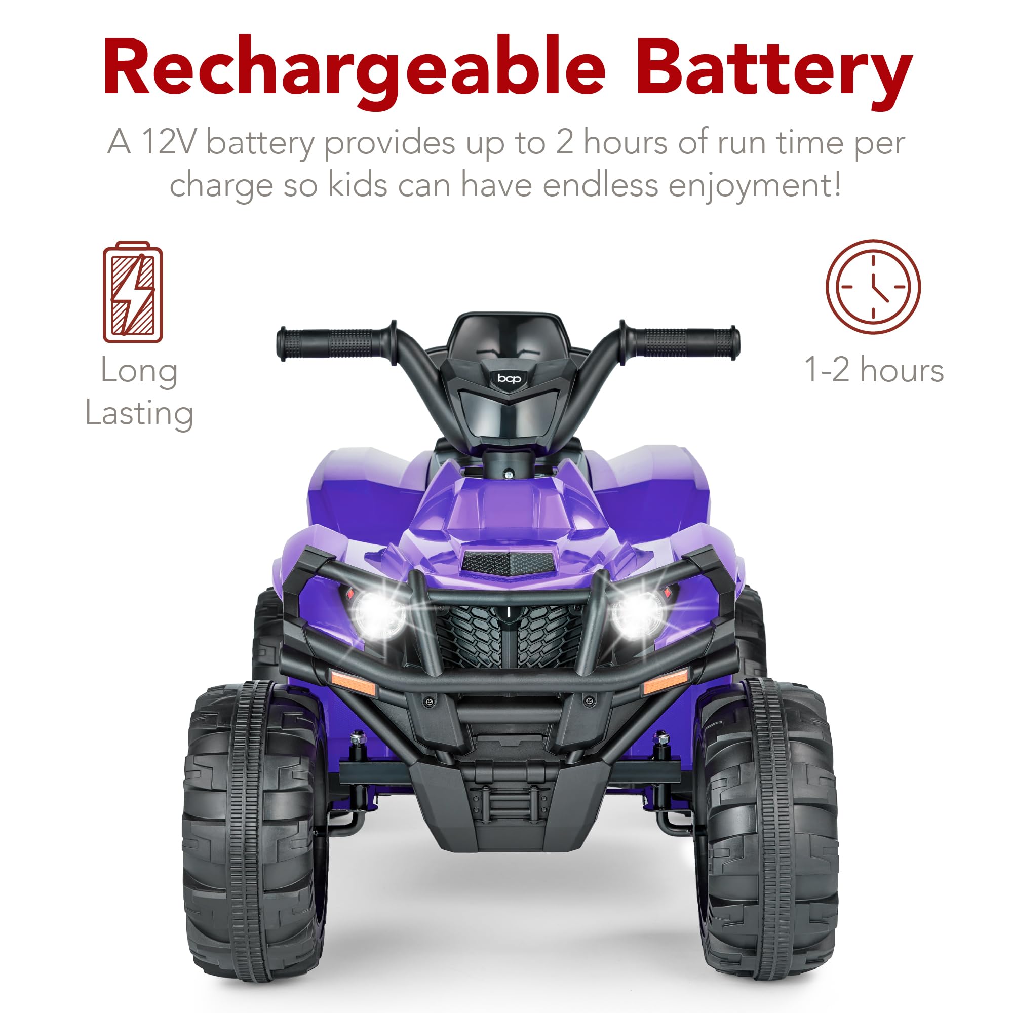 Best Choice Products 12V Kids Ride-On Electric ATV, 4-Wheeler Quad Car Toy w/Bluetooth Audio, 2.4mph Max Speed, Treaded Tires, LED Headlights, Radio - Purple